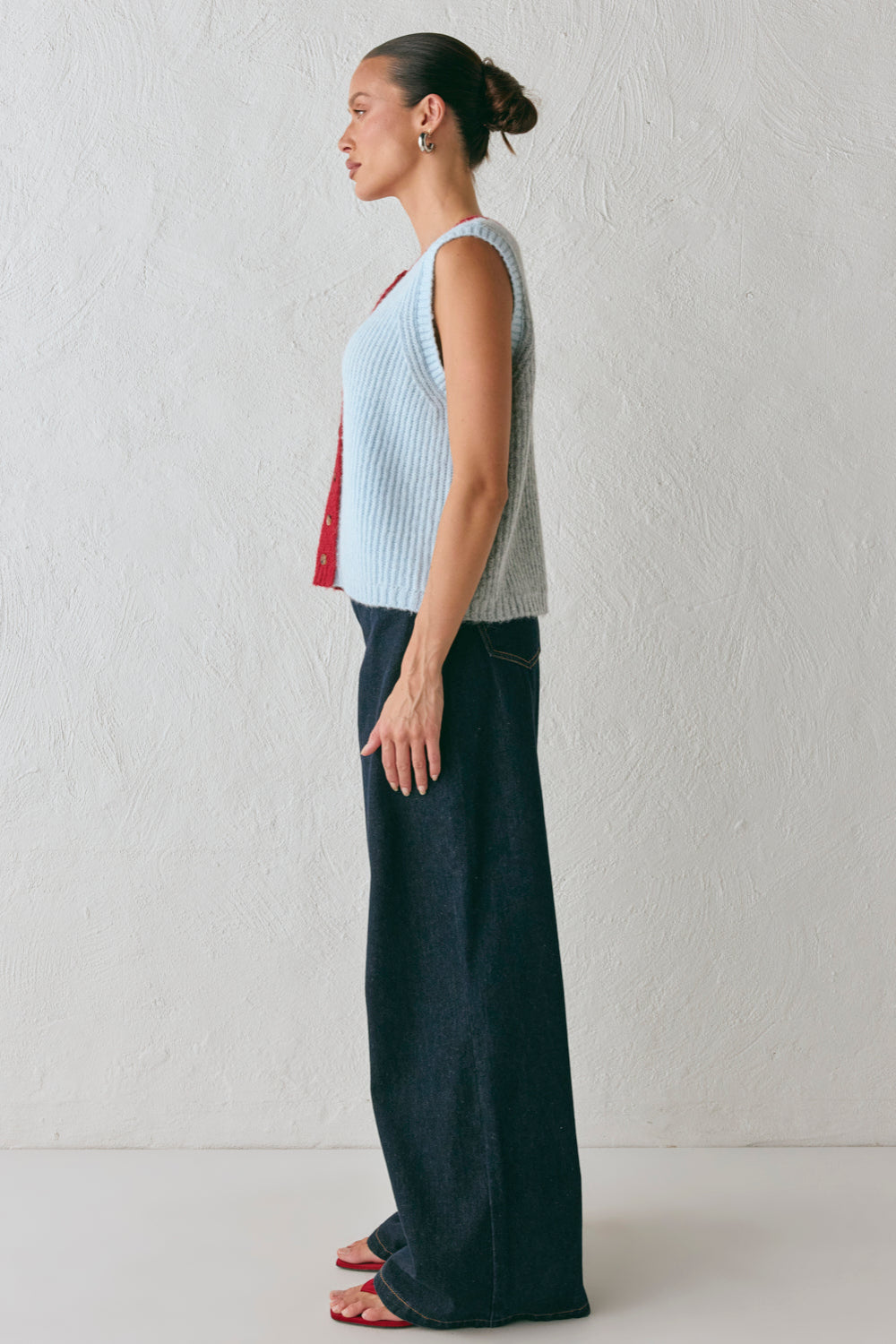 Bridgette Knit Vest Red Splice
