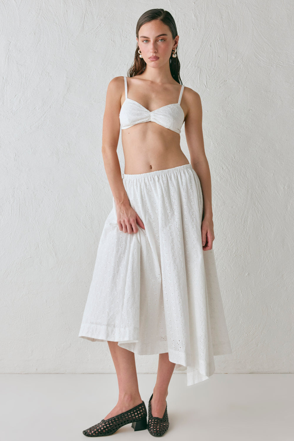 Carlota Anglaise Midi Skirt White