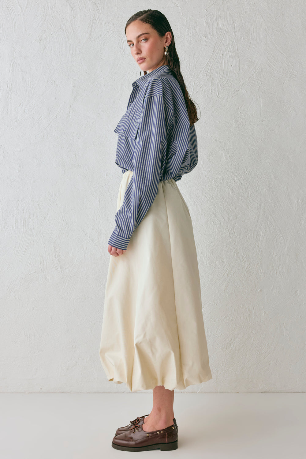 Sabrin Bubble Midi Skirt Cream
