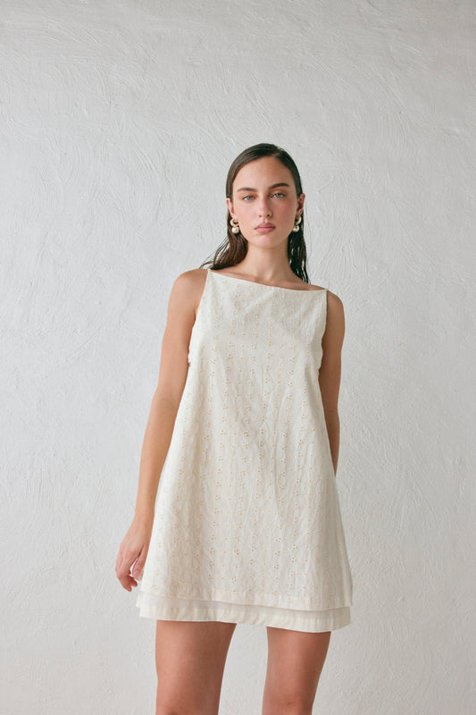 Jelena Anglaise Mini Dress Cream