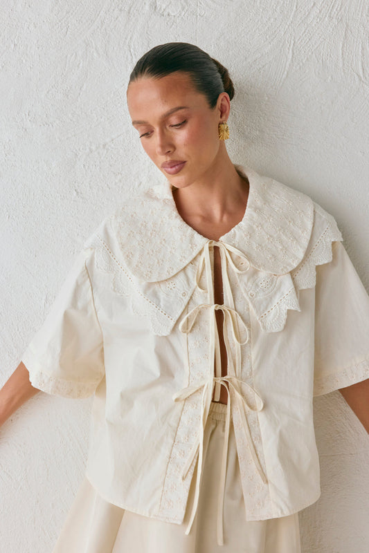 Isla Anglaise Smock Top Cream