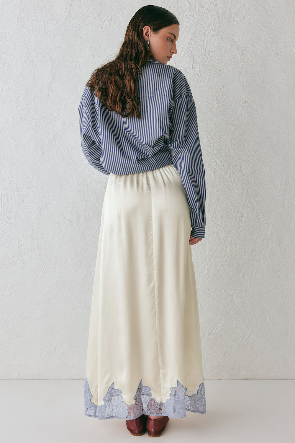 Aisla Satin Midi Skirt Cream