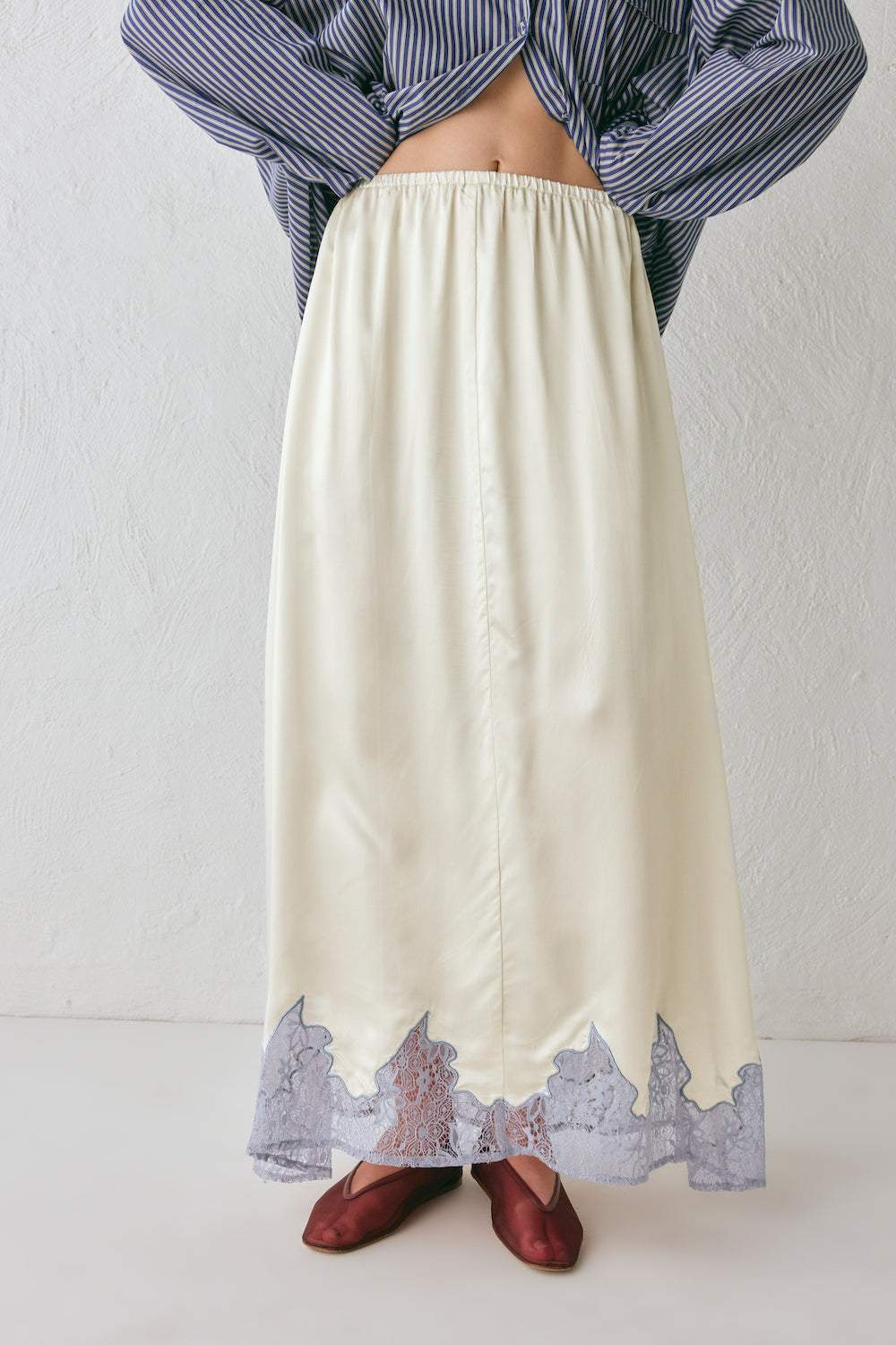 Aisla Satin Midi Skirt Cream