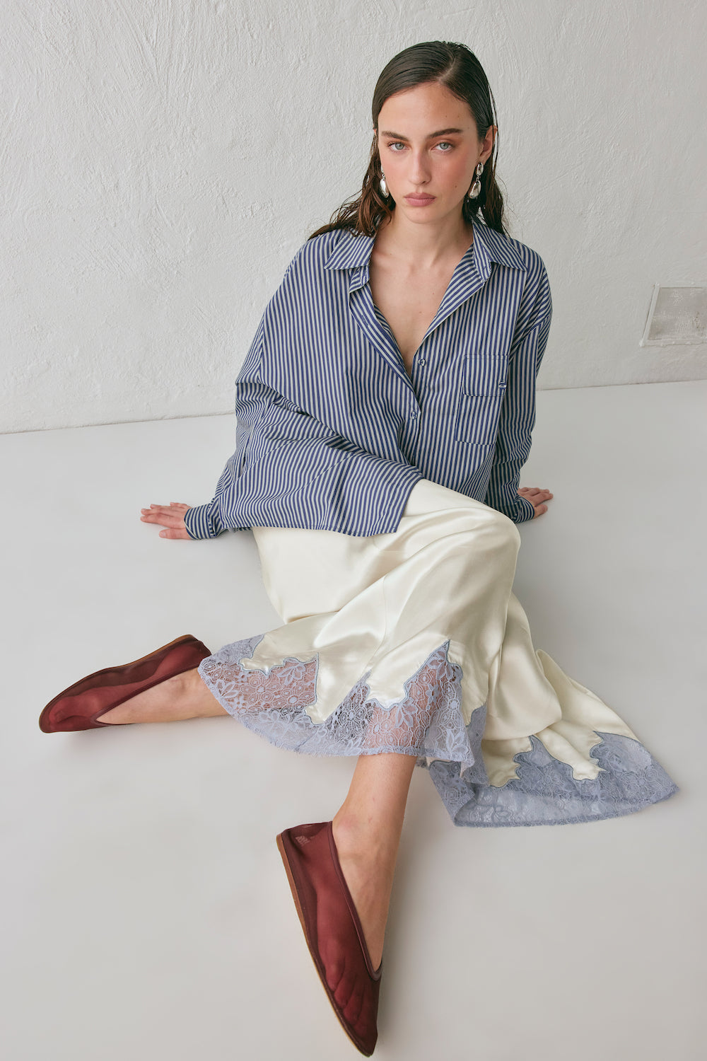 Aisla Satin Midi Skirt Cream
