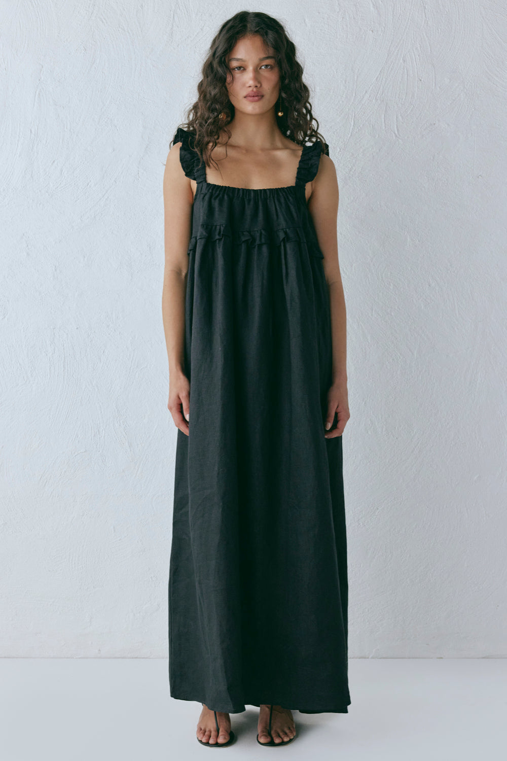 Rossana Linen Maxi Dress Black