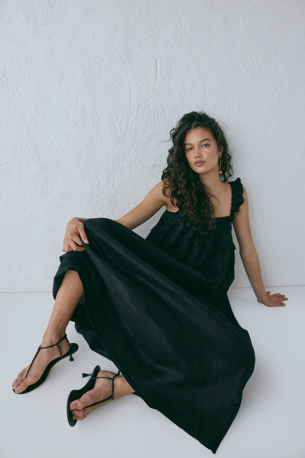 Rossana Linen Maxi Dress Black