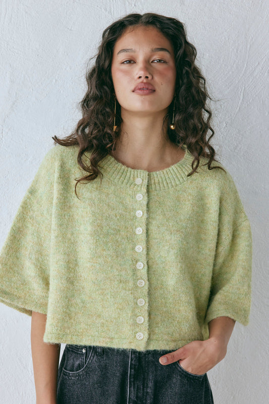 Hailey Knit Cardigan Lime Marle