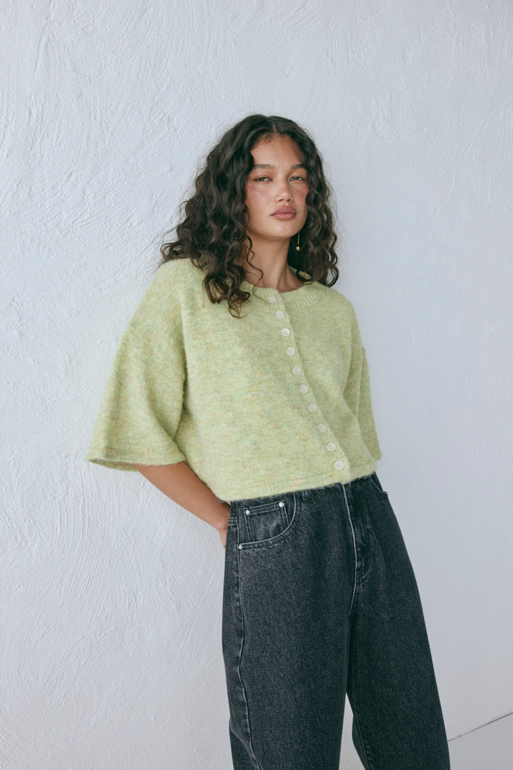 Hailey Knit Cardigan Lime Marle