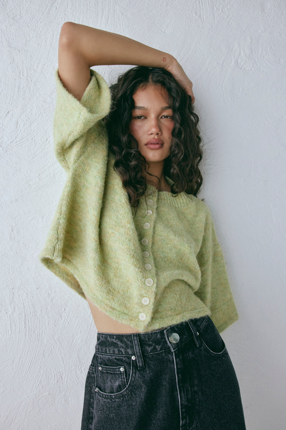Hailey Knit Cardigan Lime Marle