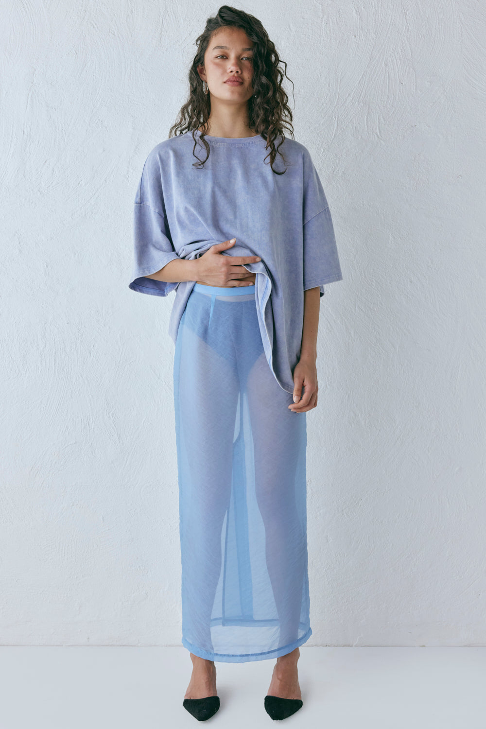 Devyn Sheer Midi Skirt Powder Blue