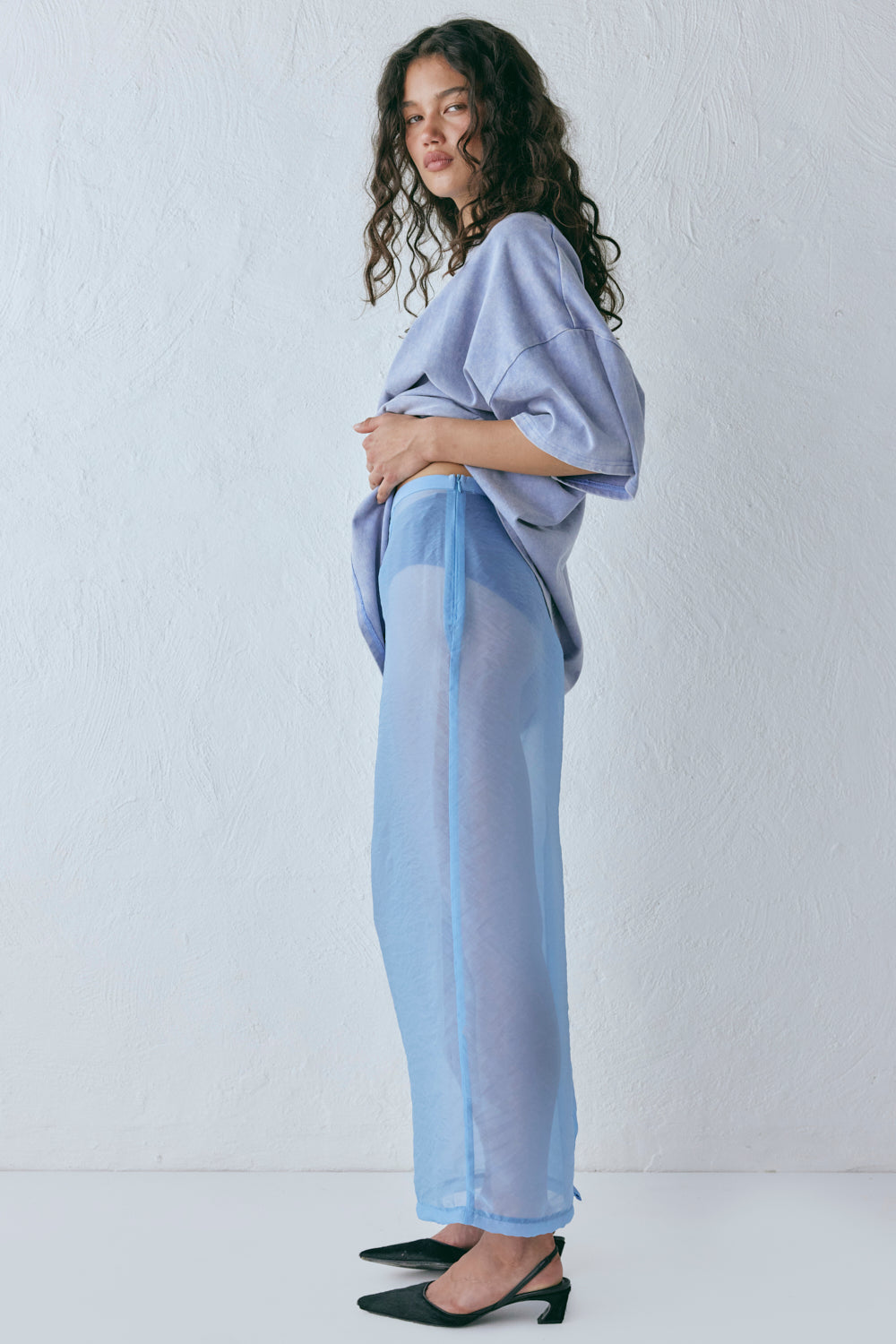 Devyn Sheer Midi Skirt Powder Blue
