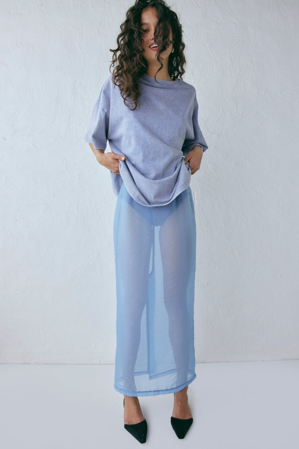 Devyn Sheer Midi Skirt Powder Blue