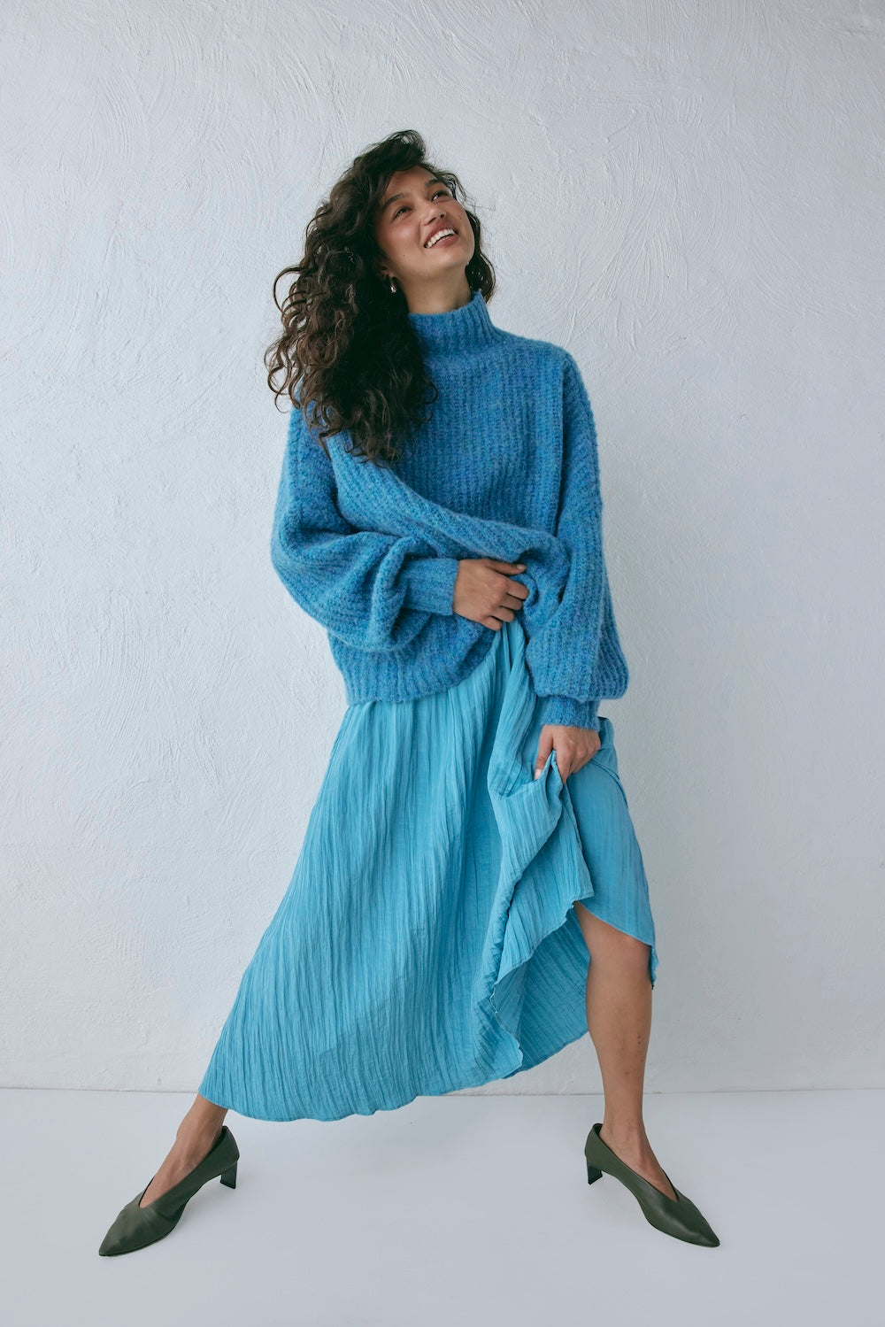 Solara Midi Skirt Aqua Blue