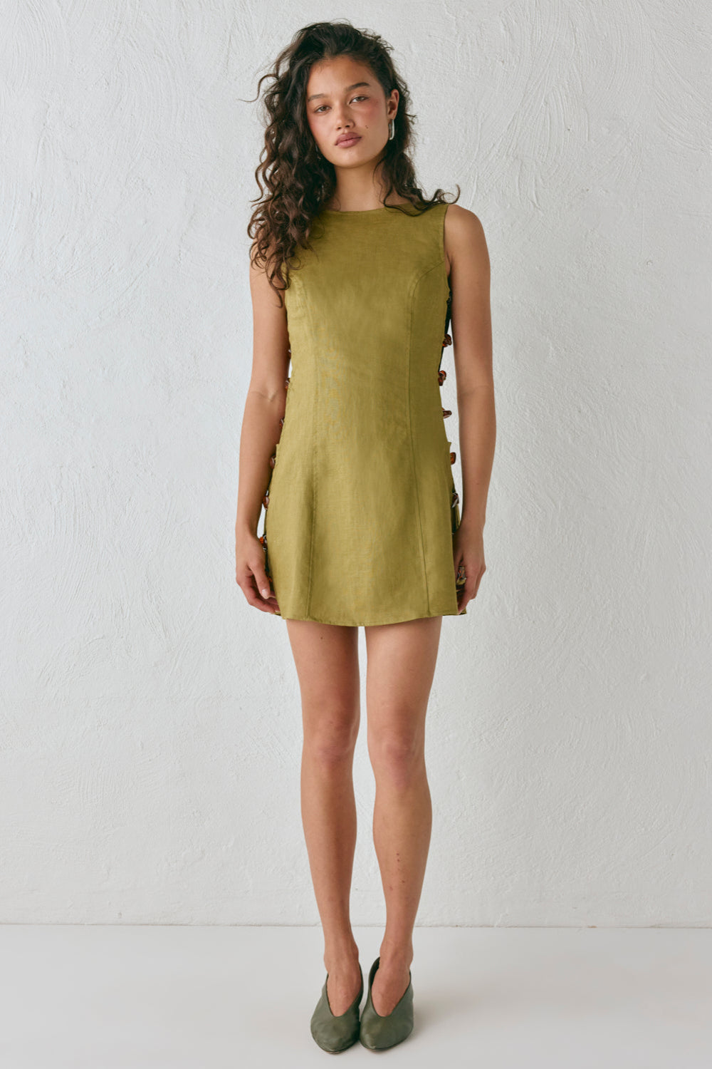 Tia Linen Mini Dress Olive