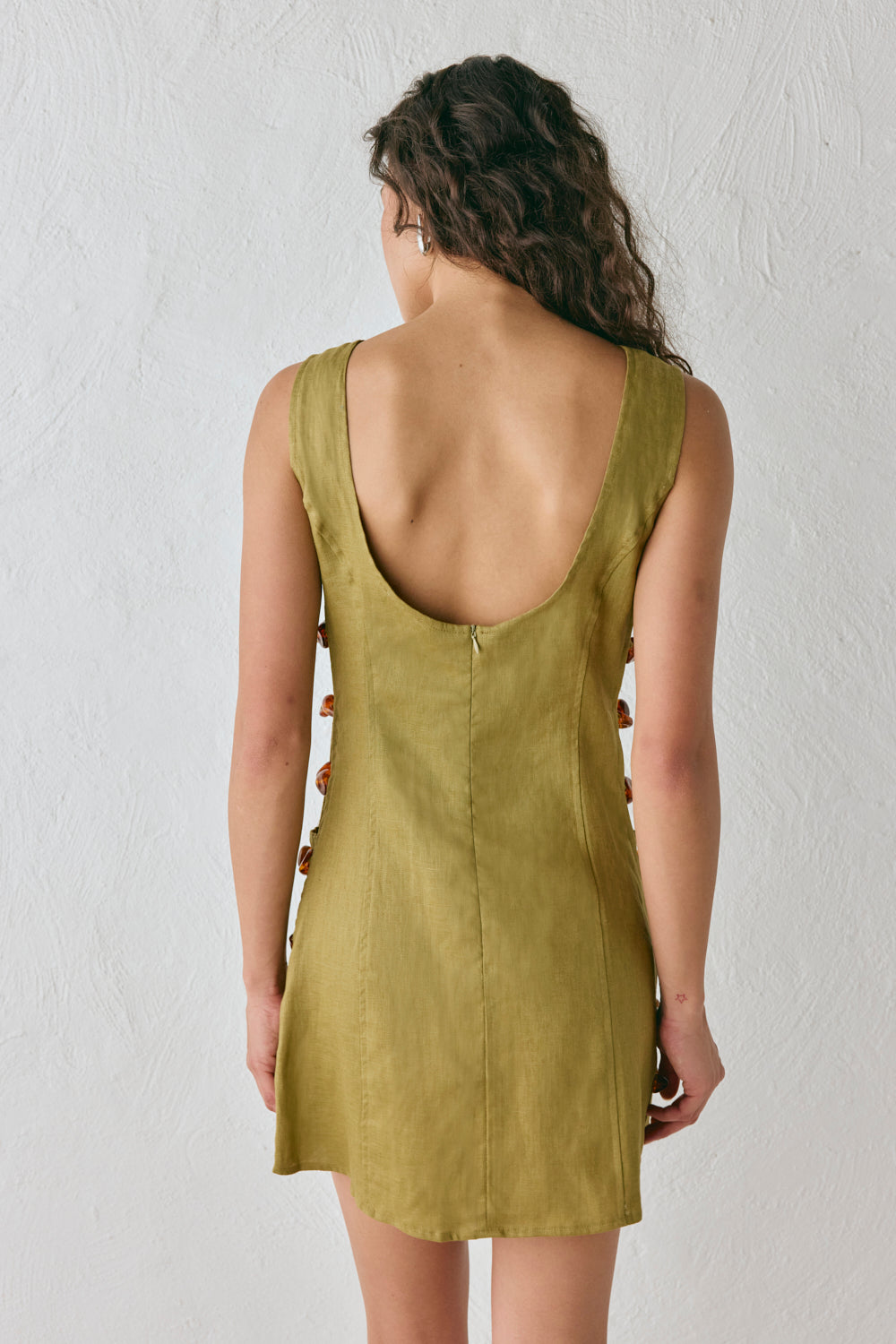 Tia Linen Mini Dress Olive