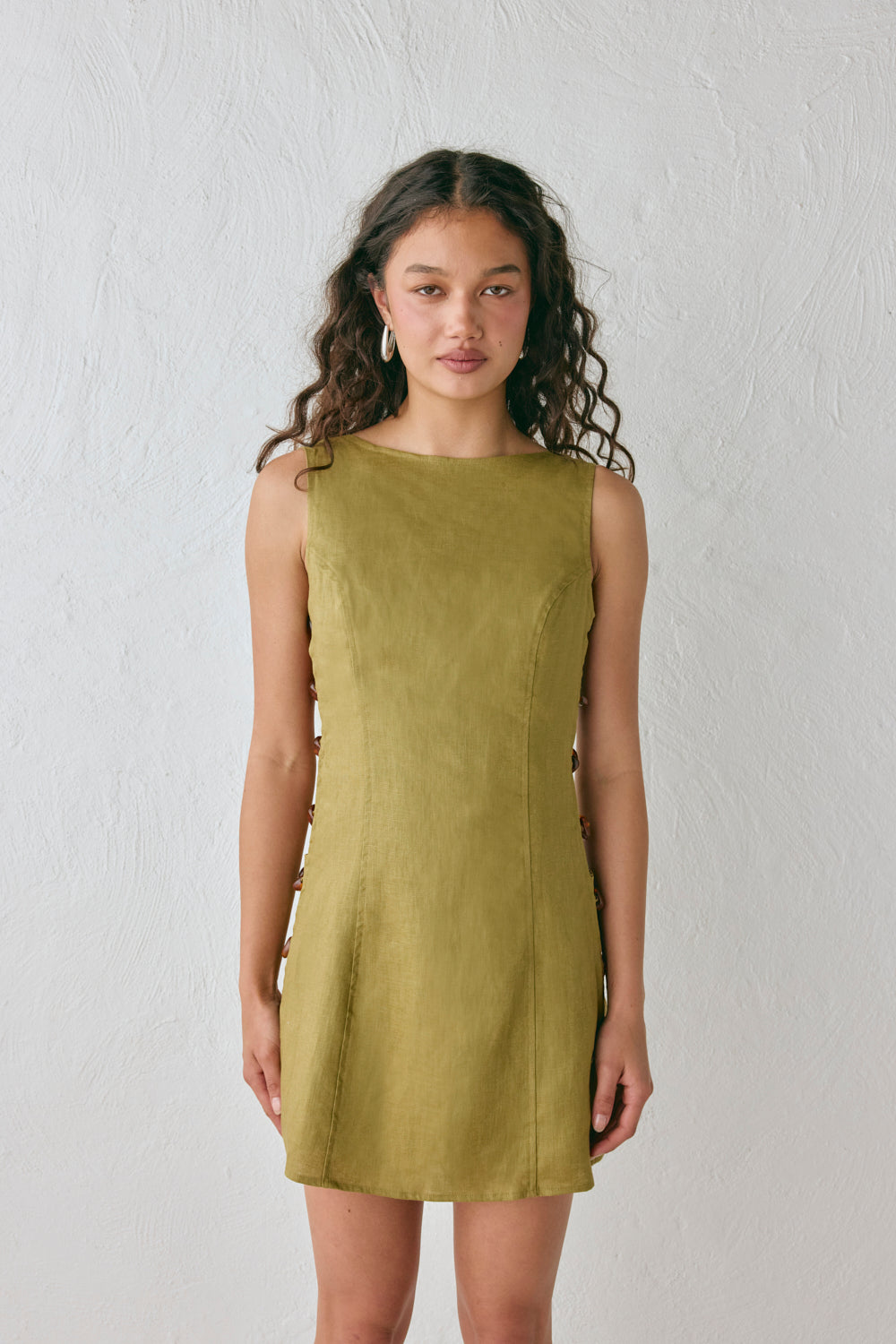 Tia Linen Mini Dress Olive