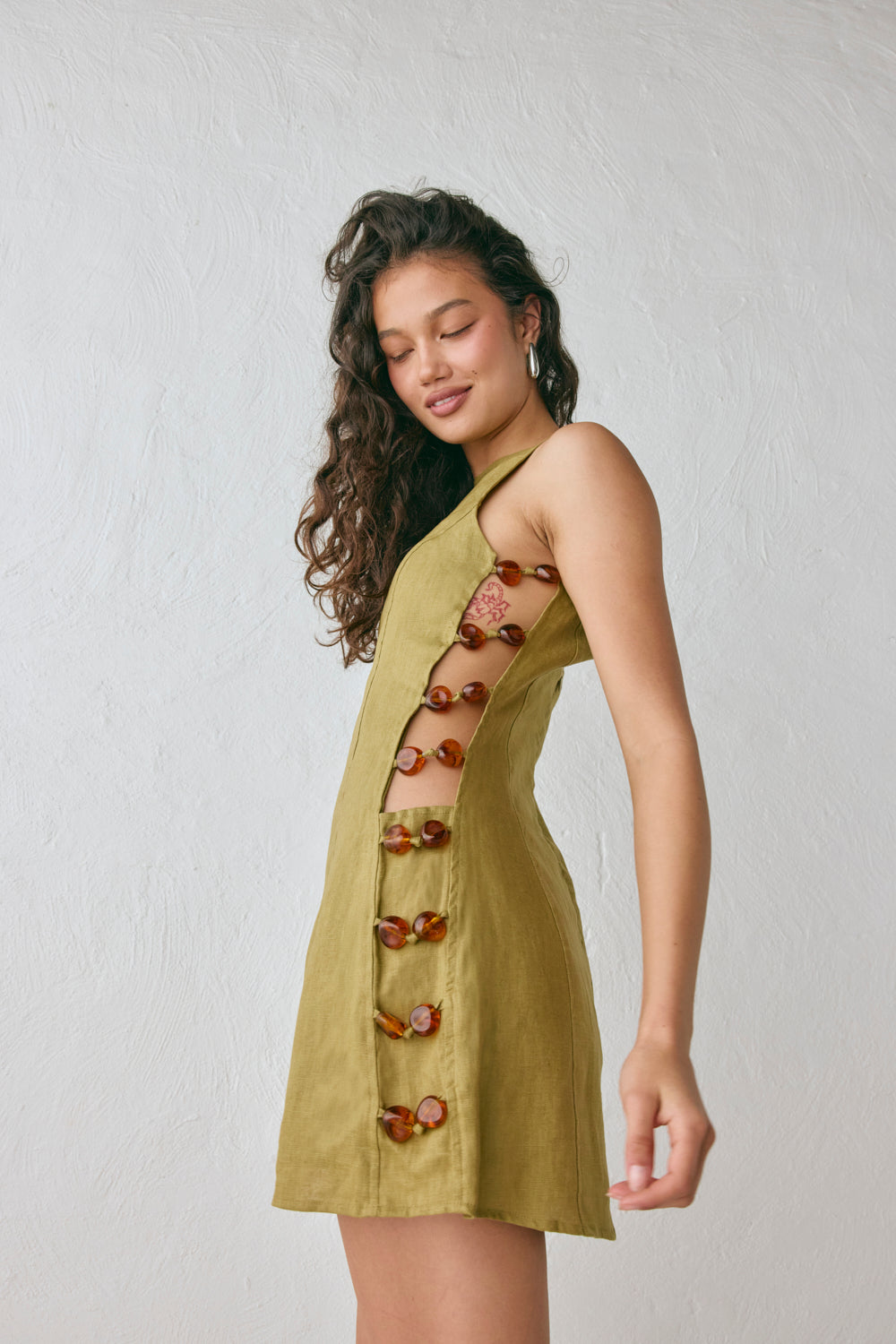 Tia Linen Mini Dress Olive