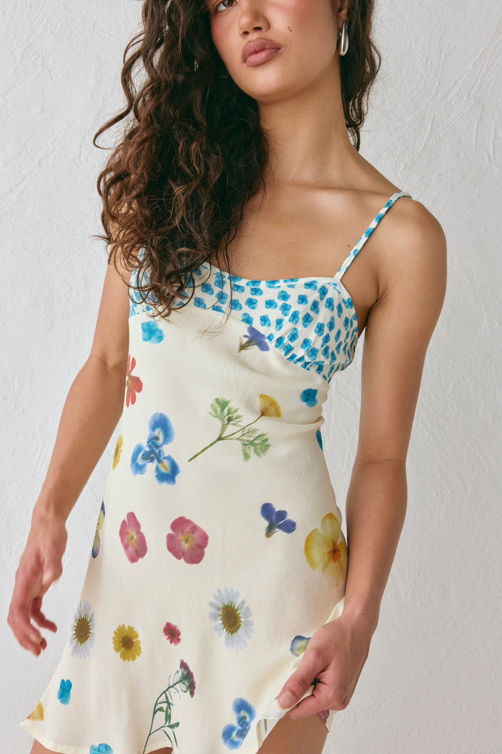 Love Language Bias Cut Mini Dress Floral
