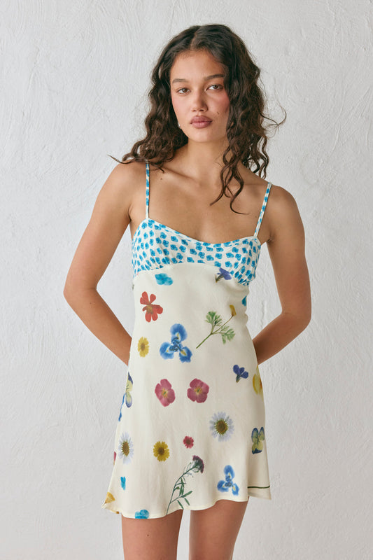 Love Language Bias Cut Mini Dress Floral