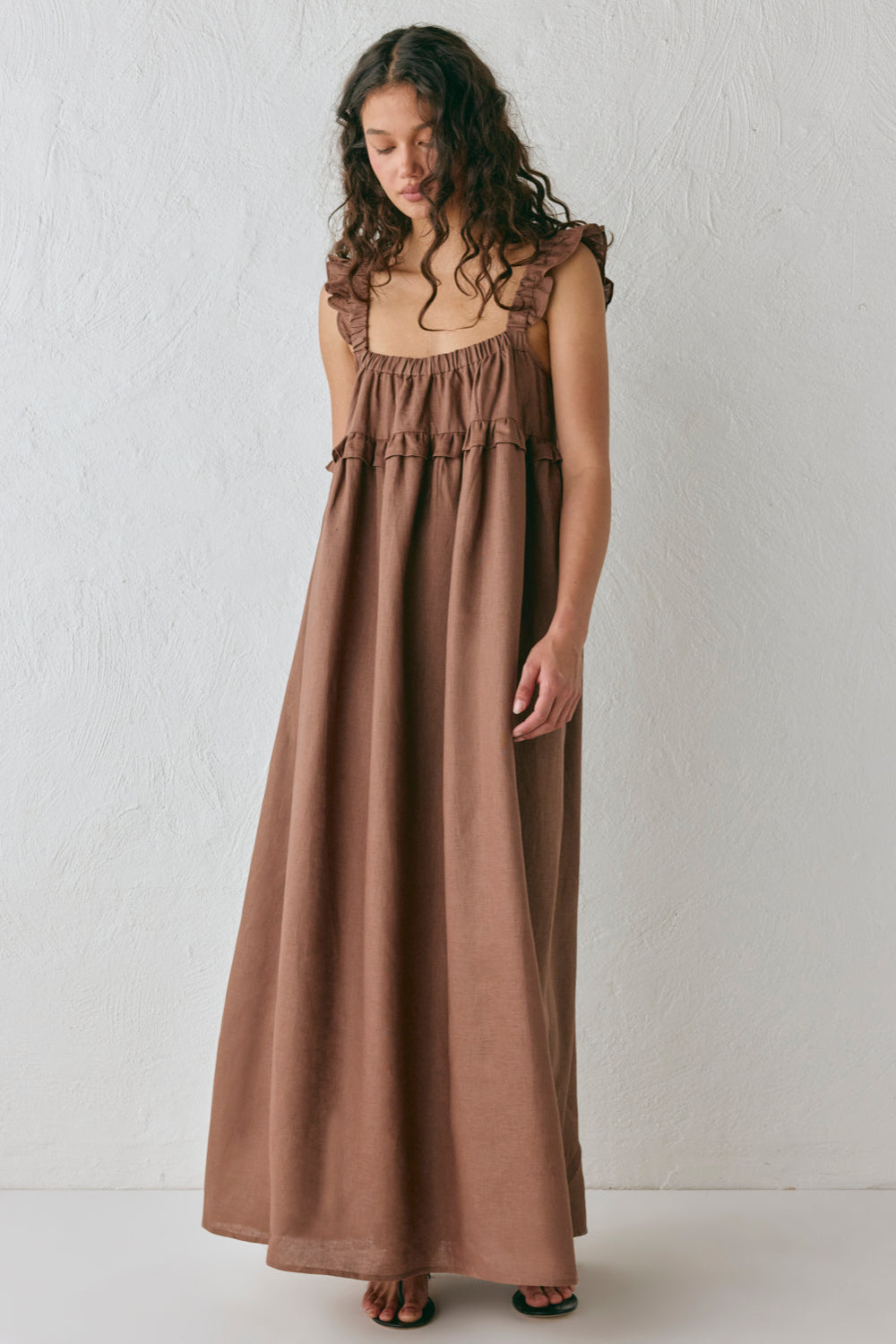 Rossana Linen Maxi Dress Chocolate