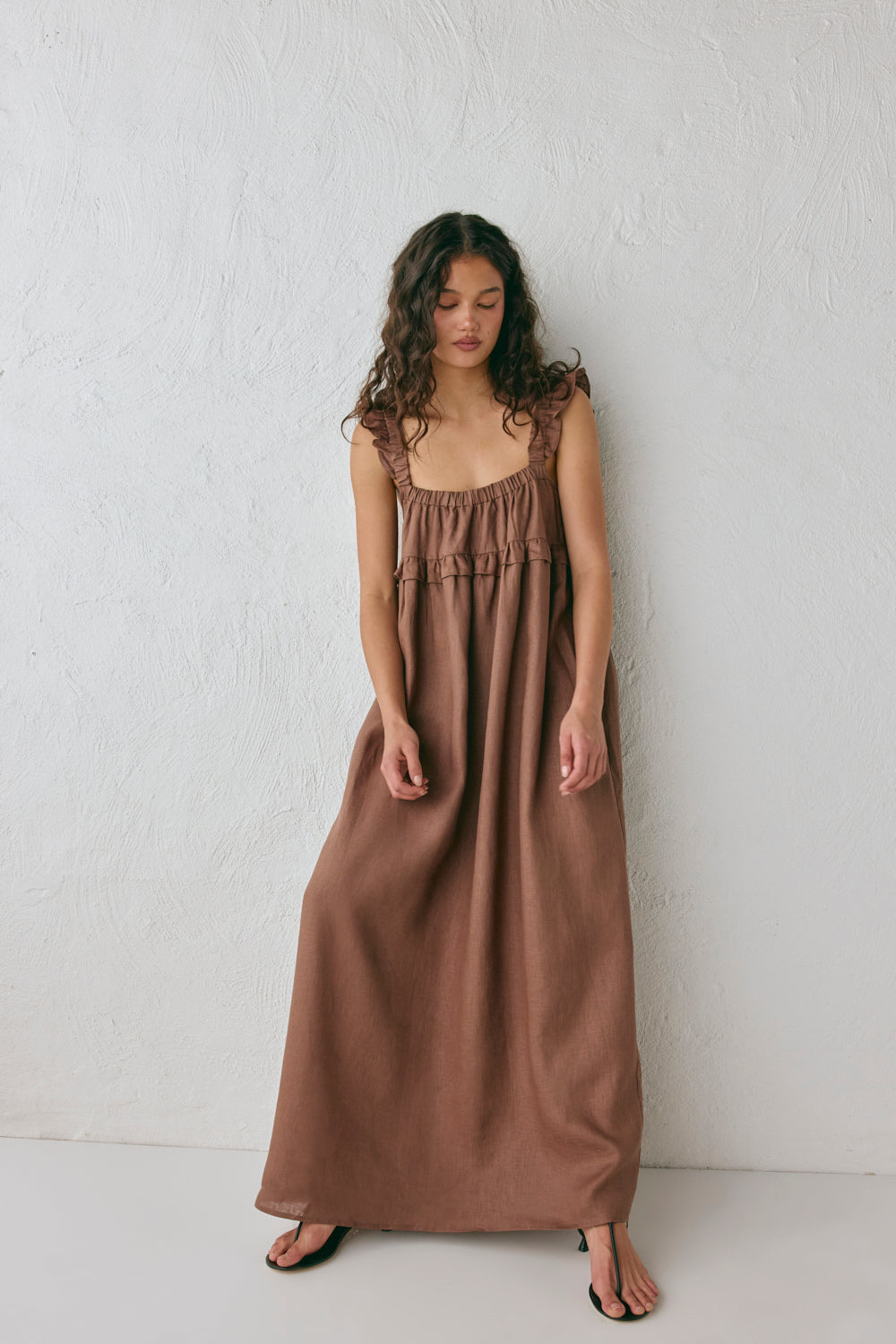 Rossana Linen Maxi Dress Chocolate