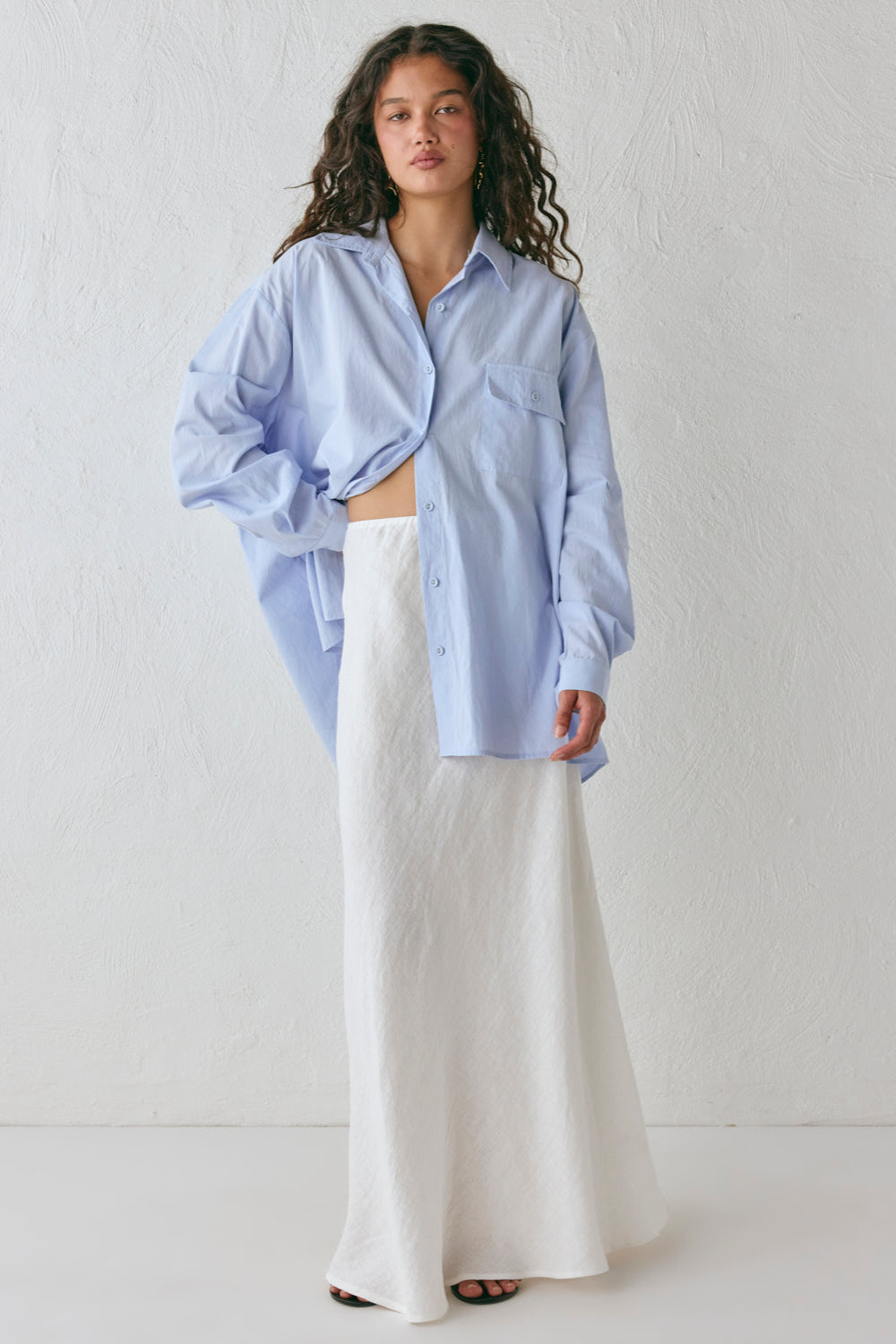 Ena Linen Bias Cut Maxi Skirt White