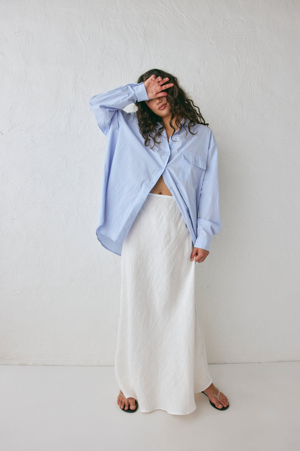 Ena Linen Bias Cut Maxi Skirt White