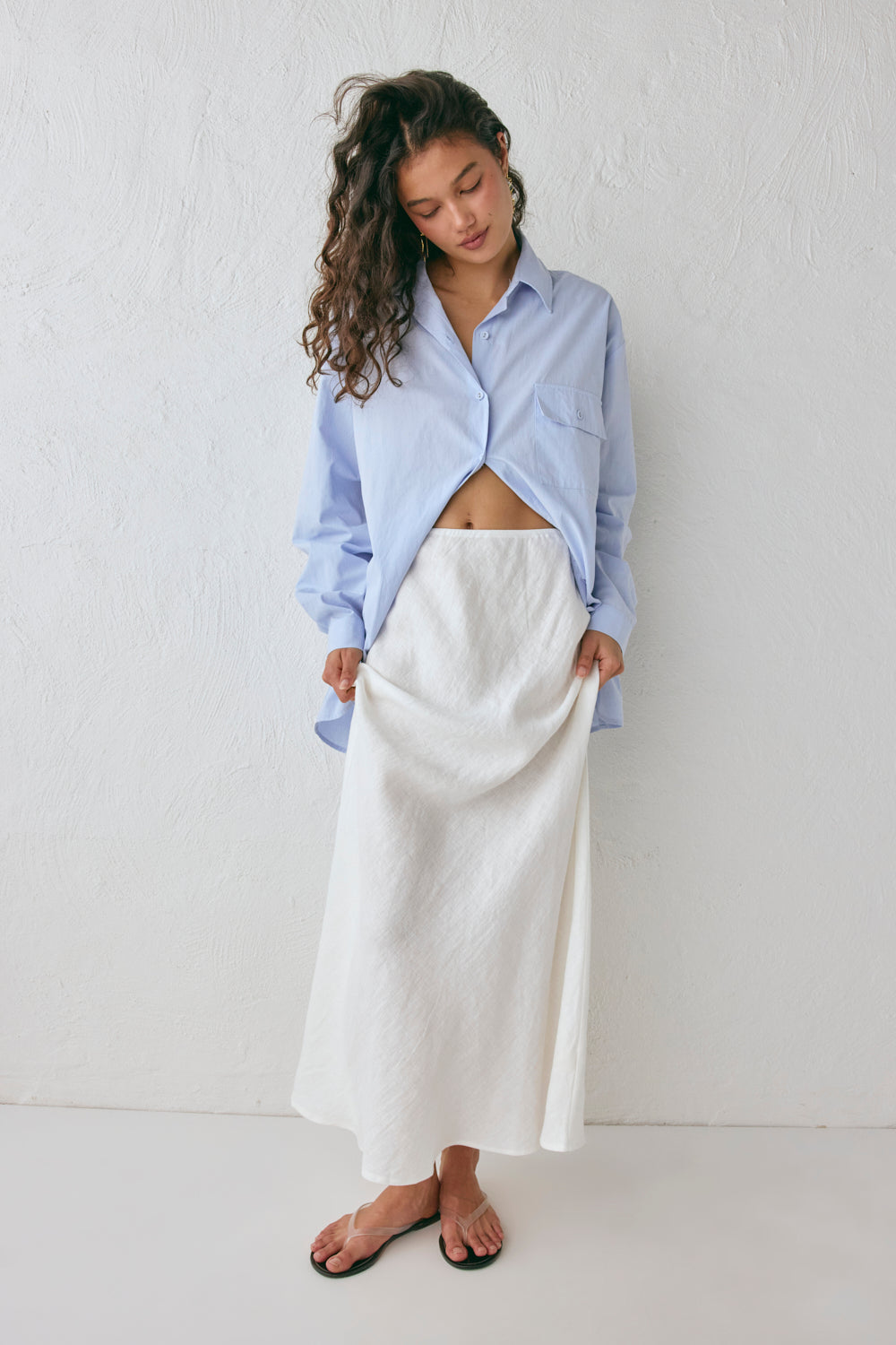 Ena Linen Bias Cut Maxi Skirt White