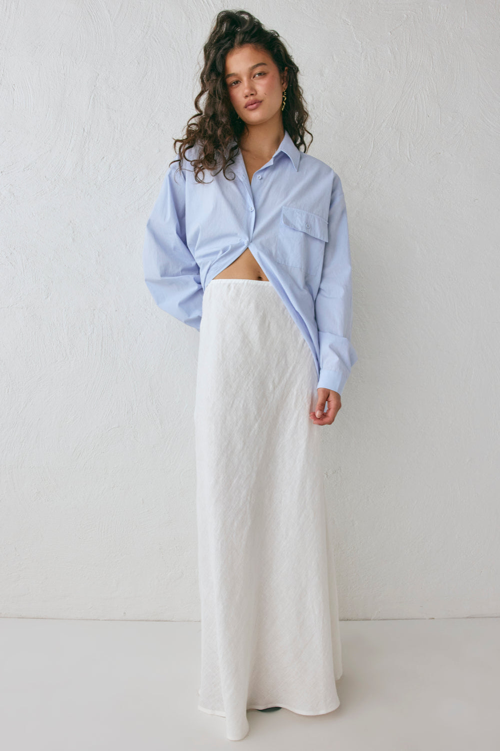 Ena Linen Bias Cut Maxi Skirt White