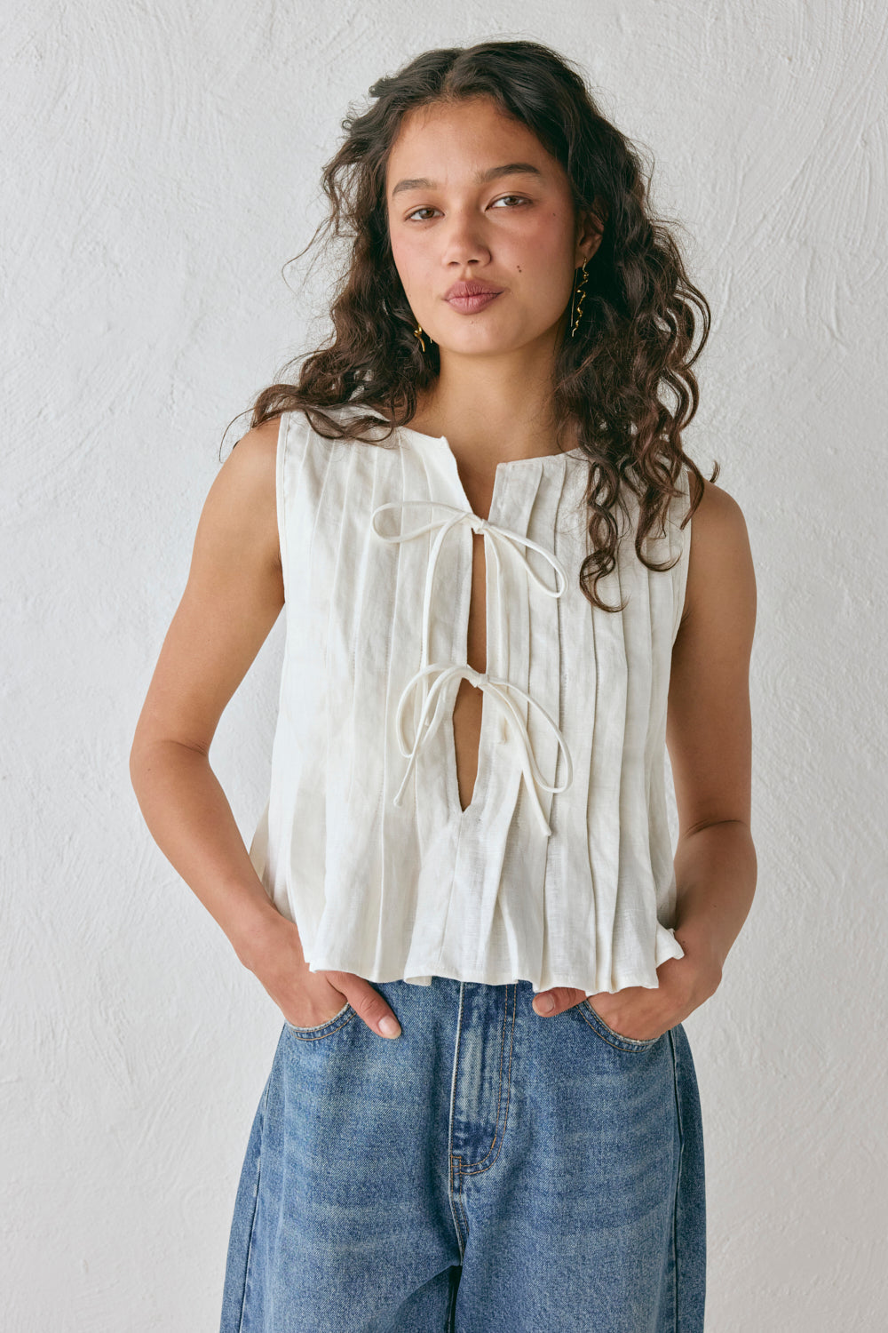 Valeria Linen Top White