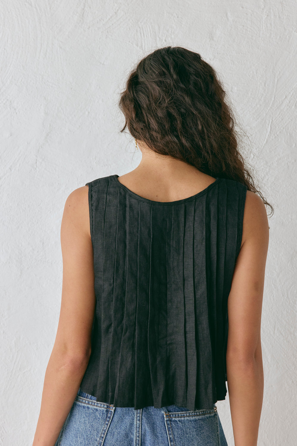 Valeria Linen Top Black