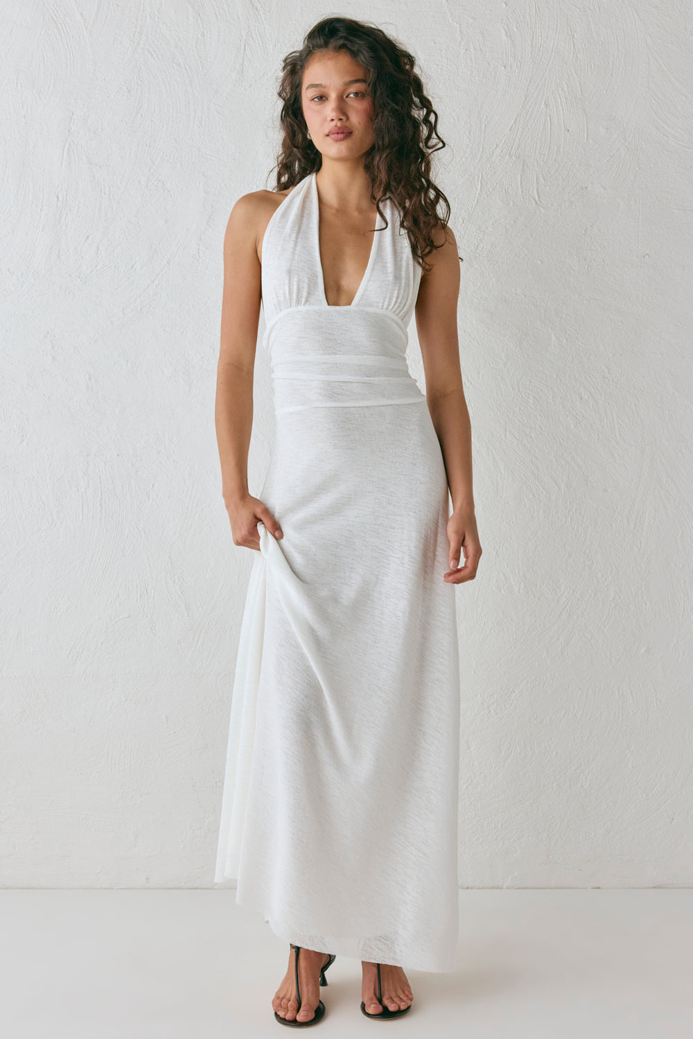When In Italy Halter Midi Dress White