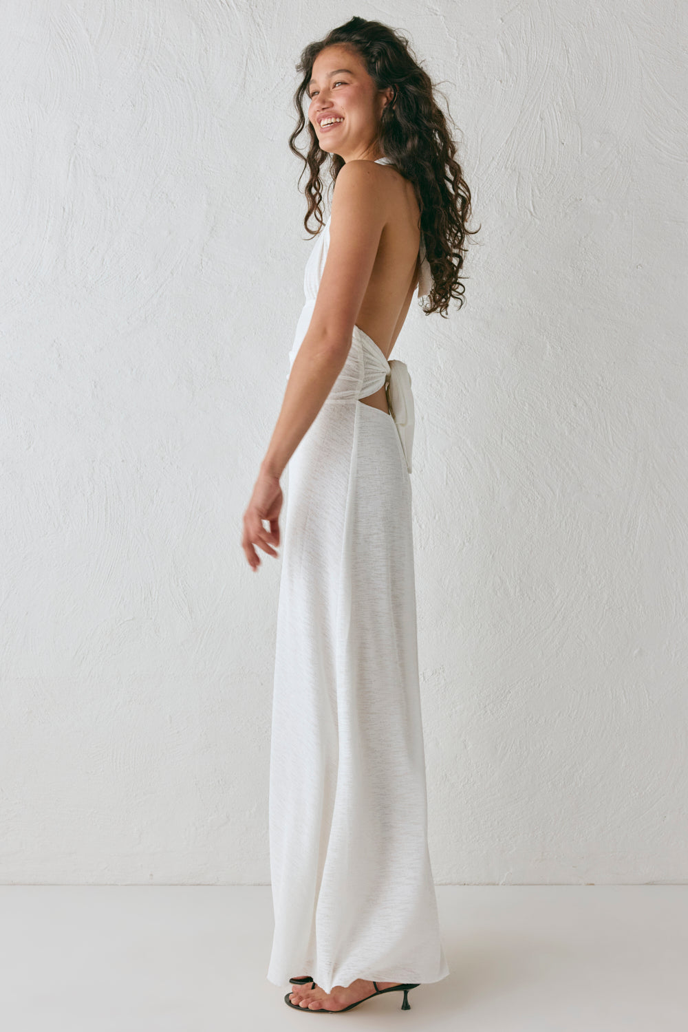 When In Italy Halter Midi Dress White