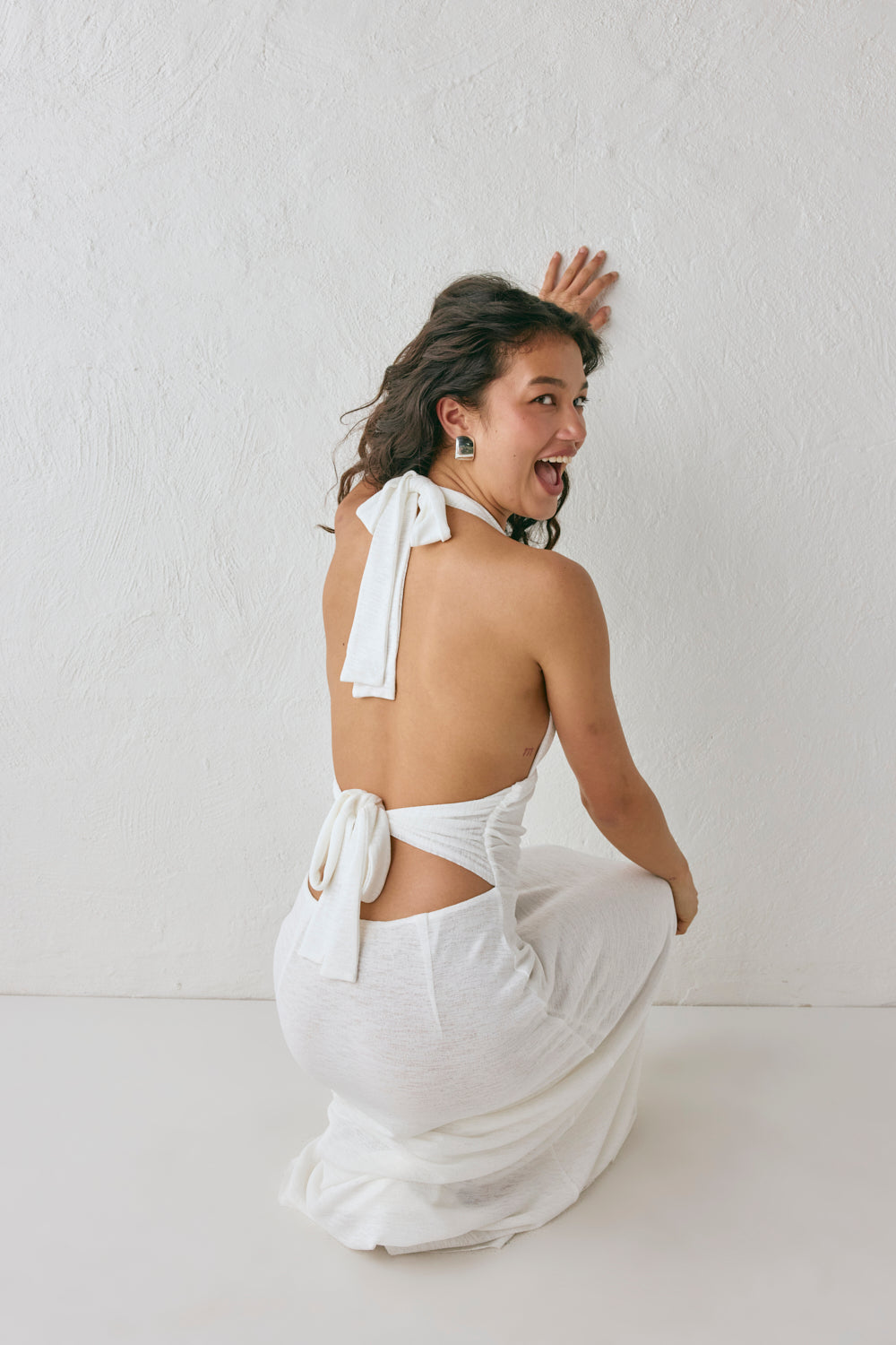 When In Italy Halter Midi Dress White