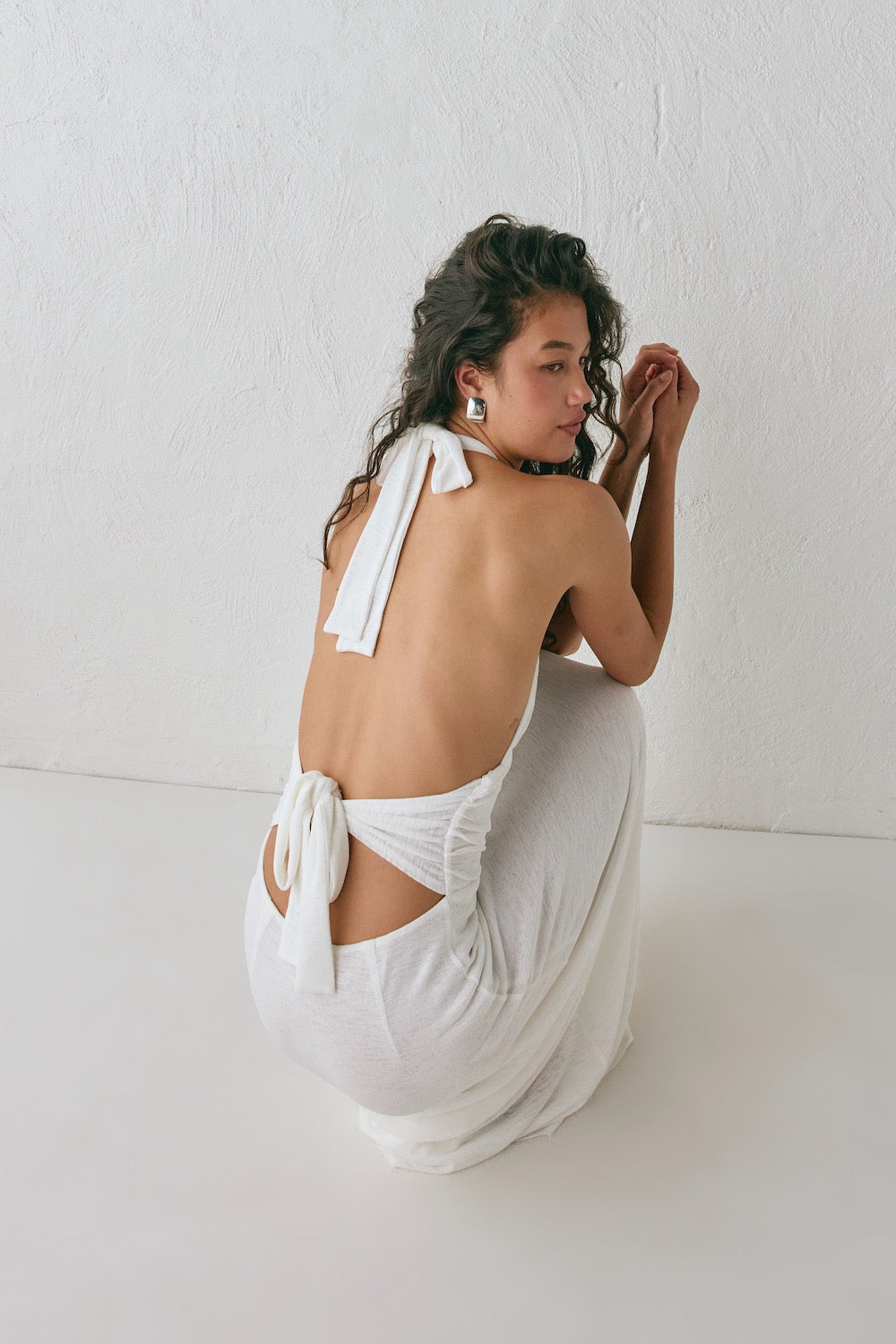 When In Italy Halter Midi Dress White