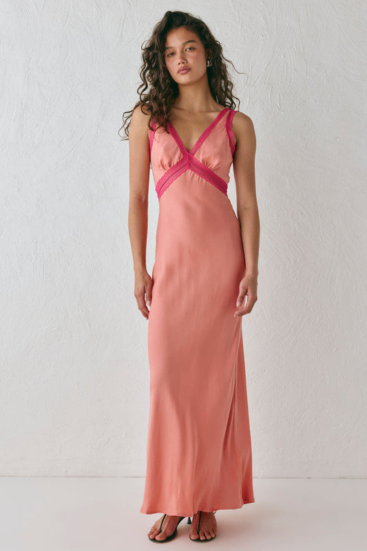 Meet Me On The Dance Floor Bias Cut Maxi Dress Coral