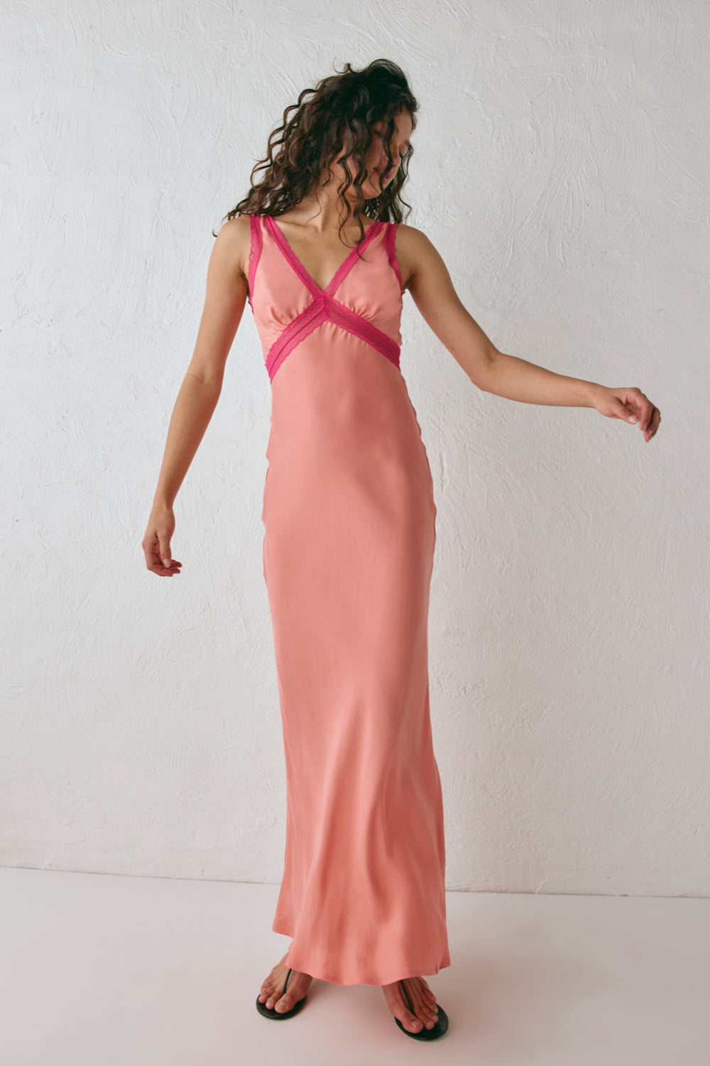 Meet Me On The Dance Floor Bias Cut Maxi Dress Coral