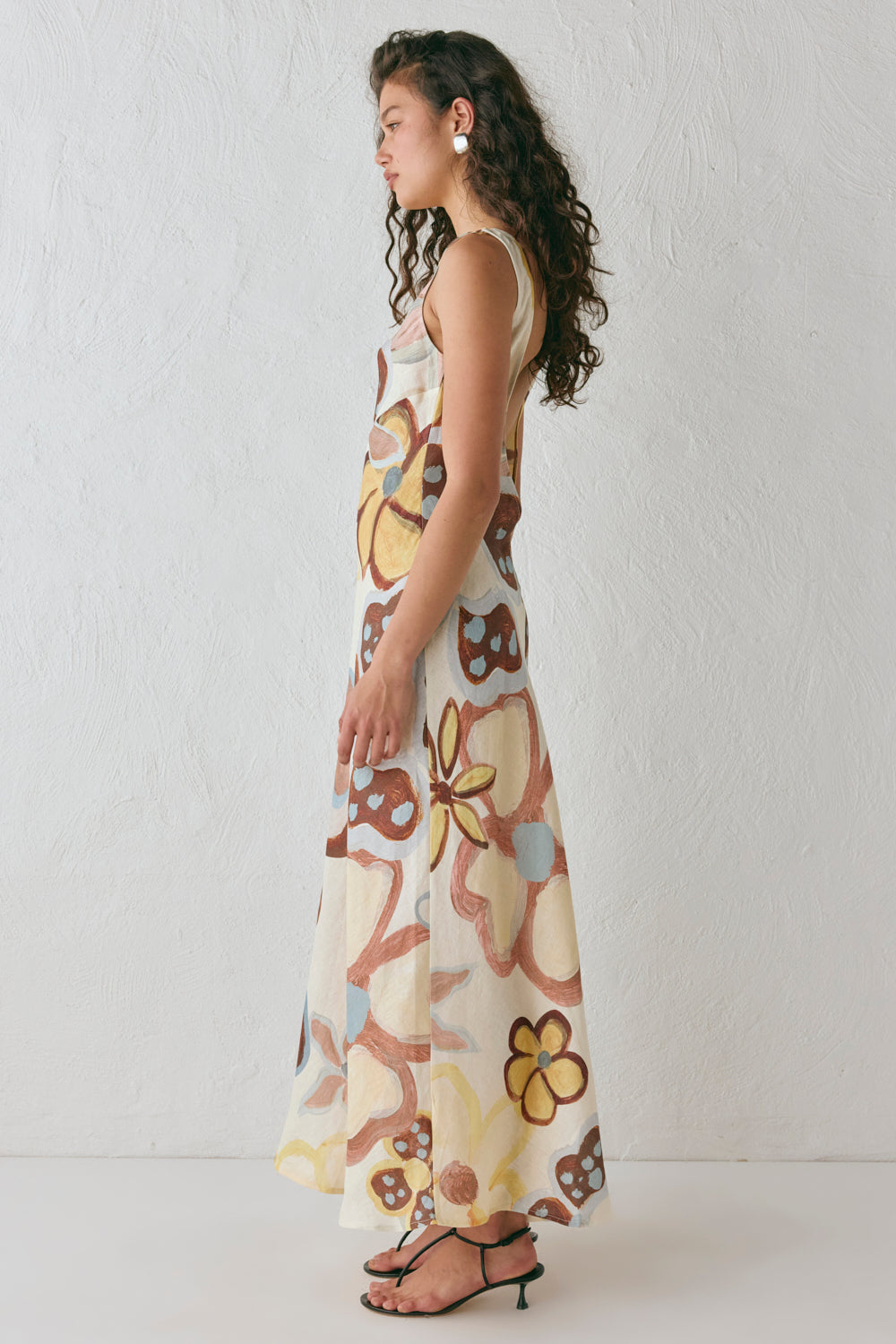 Art Of Bloom Linen Bias Cut Maxi Dress Flower