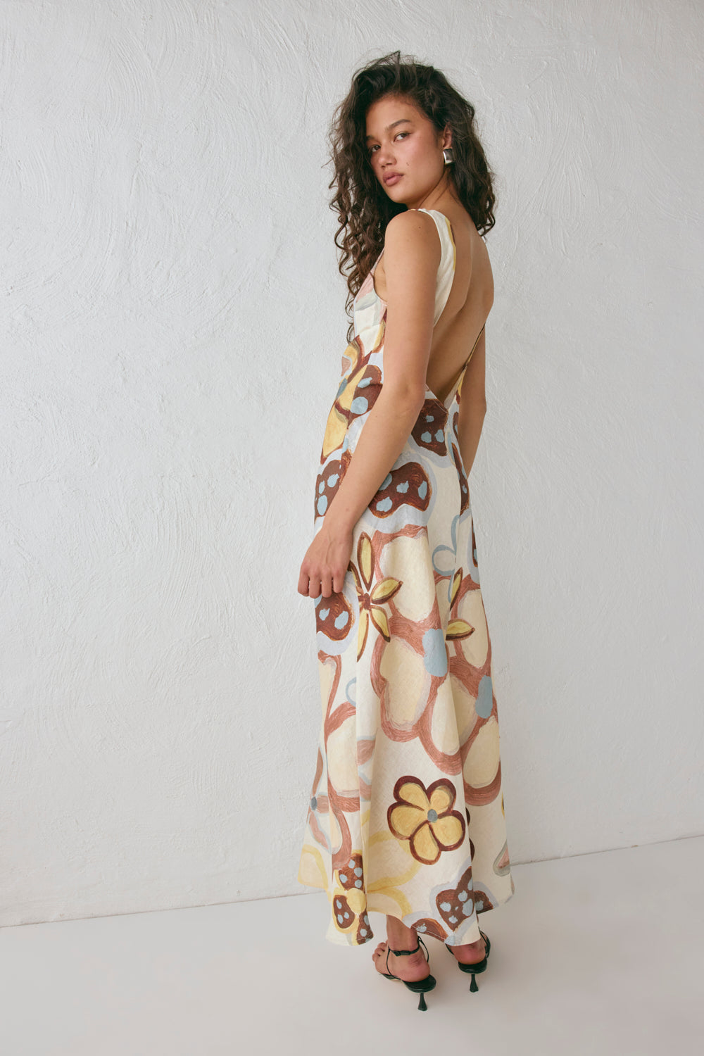 Art Of Bloom Linen Bias Cut Maxi Dress Flower