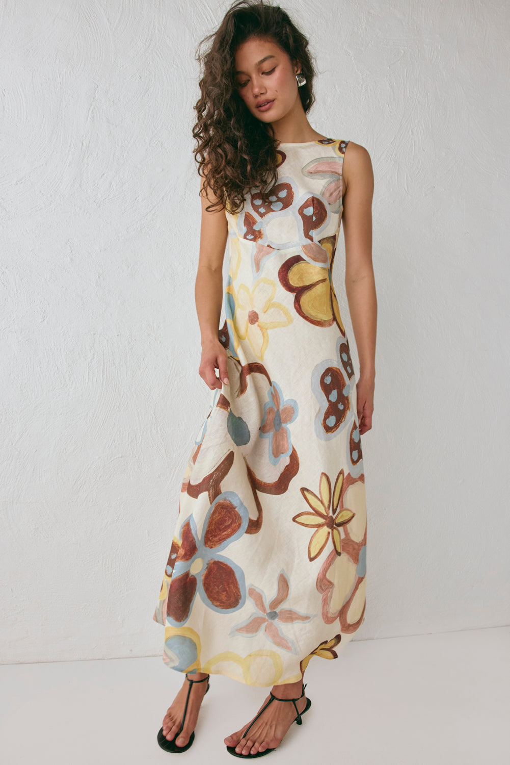 Art Of Bloom Linen Bias Cut Maxi Dress Flower