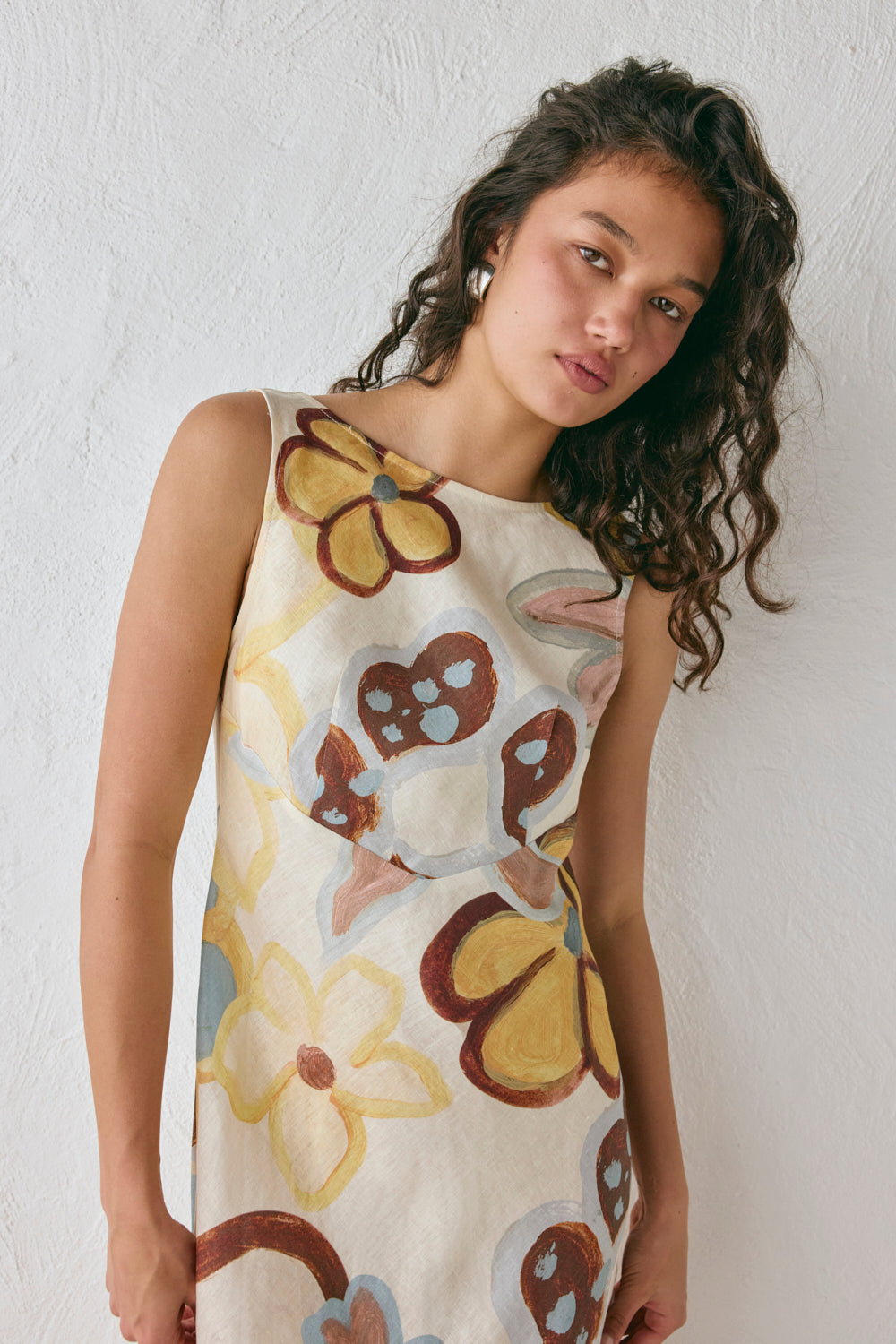 Art Of Bloom Linen Bias Cut Maxi Dress Flower