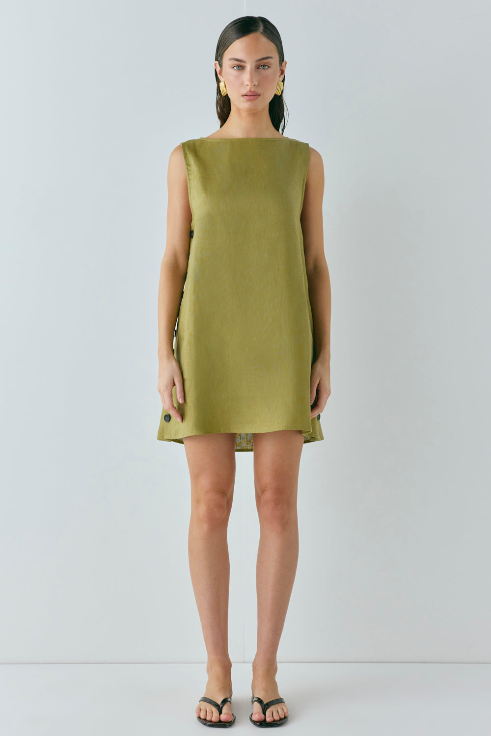 Annabelle Linen Mini Dress Olive
