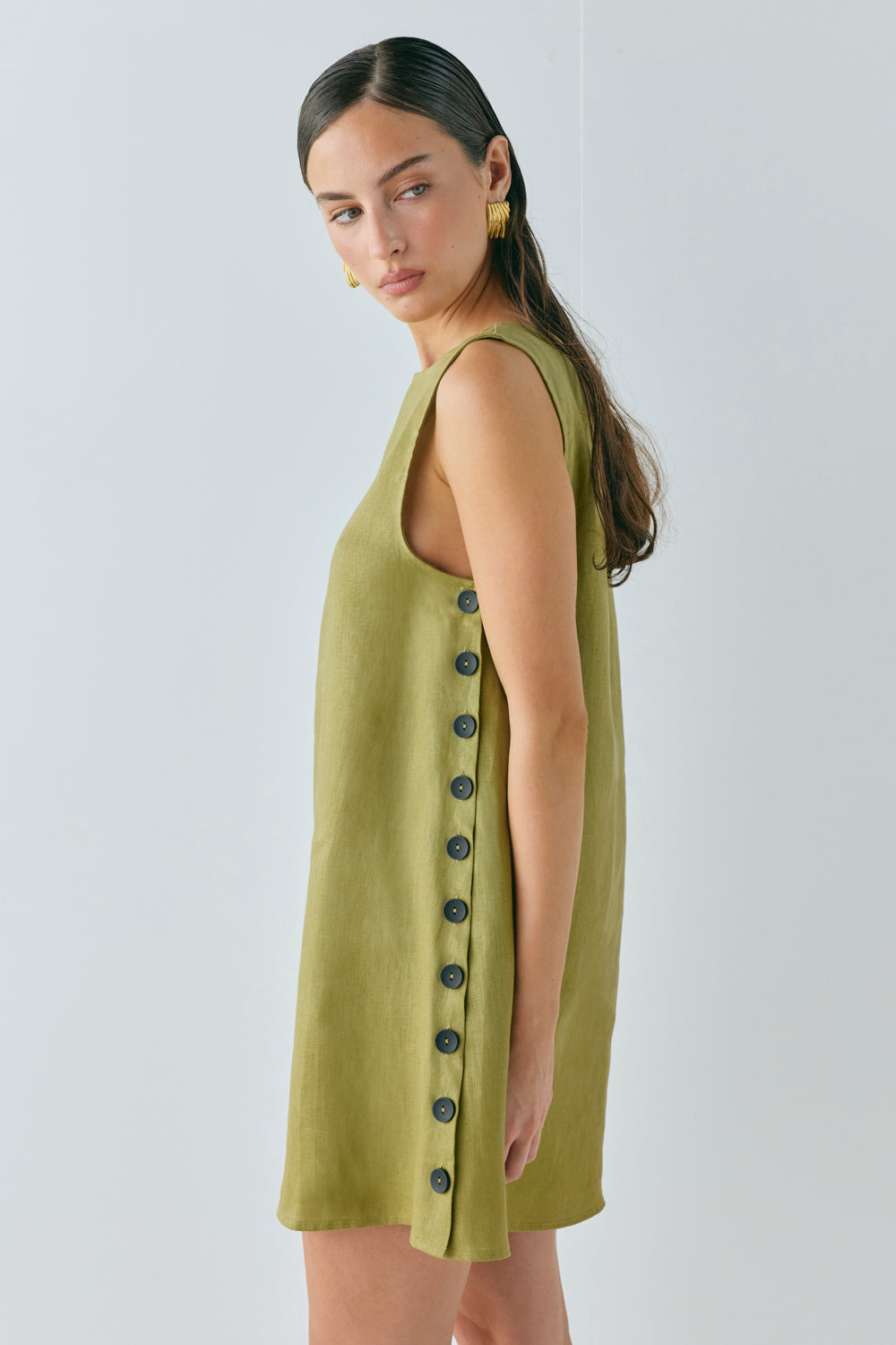 Annabelle Linen Mini Dress Olive