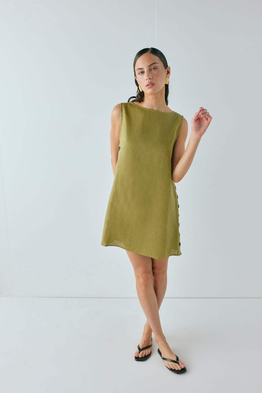 Annabelle Linen Mini Dress Olive