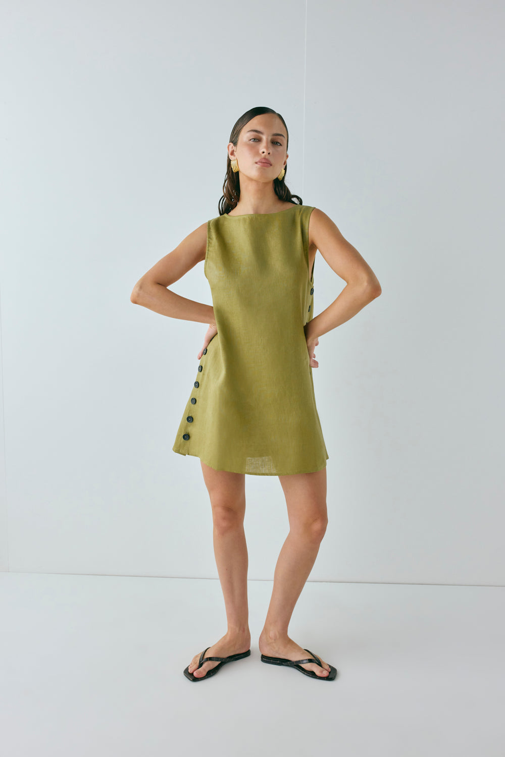Annabelle Linen Mini Dress Olive
