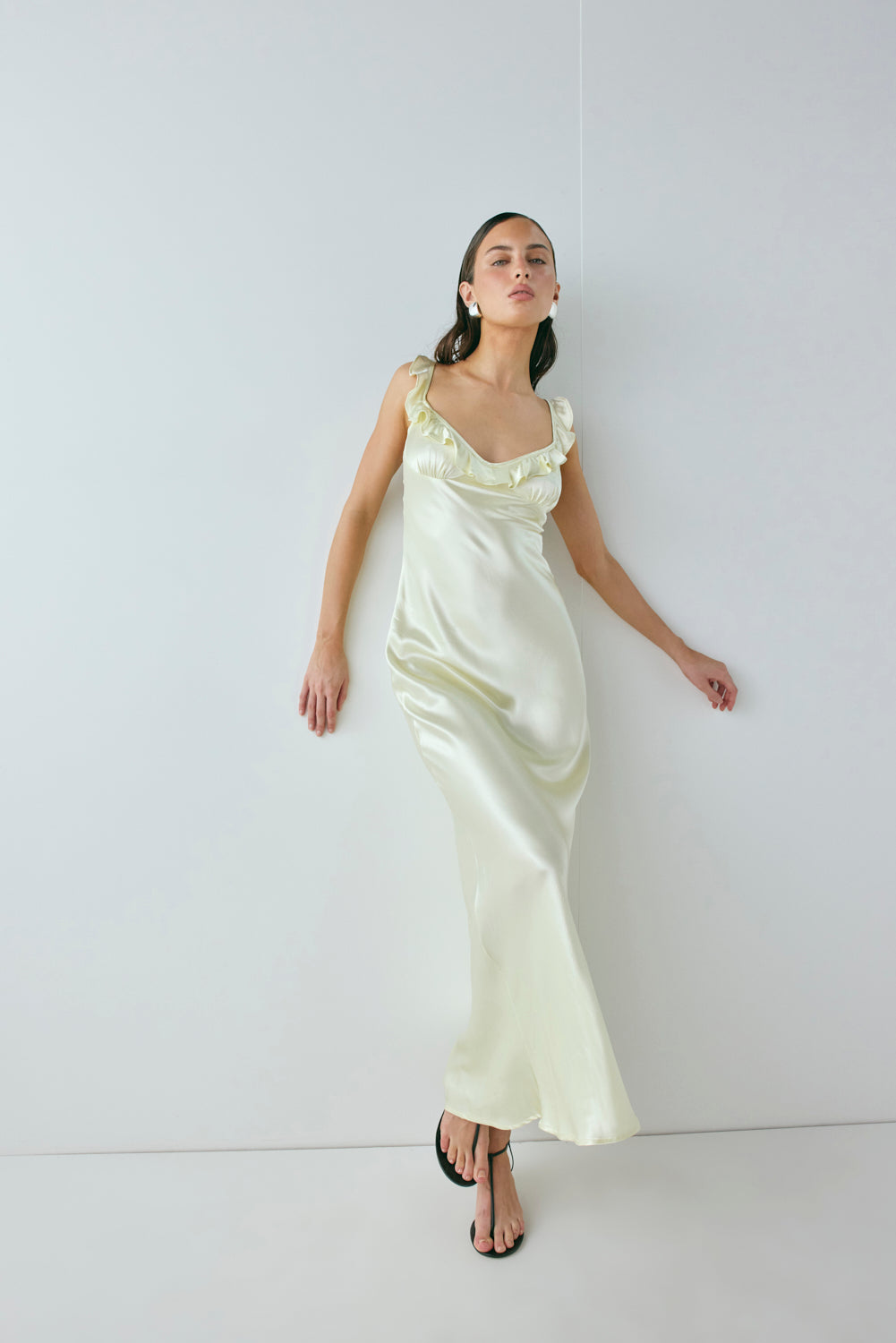 Rosalia Satin Bias Cut Maxi Dress Butter