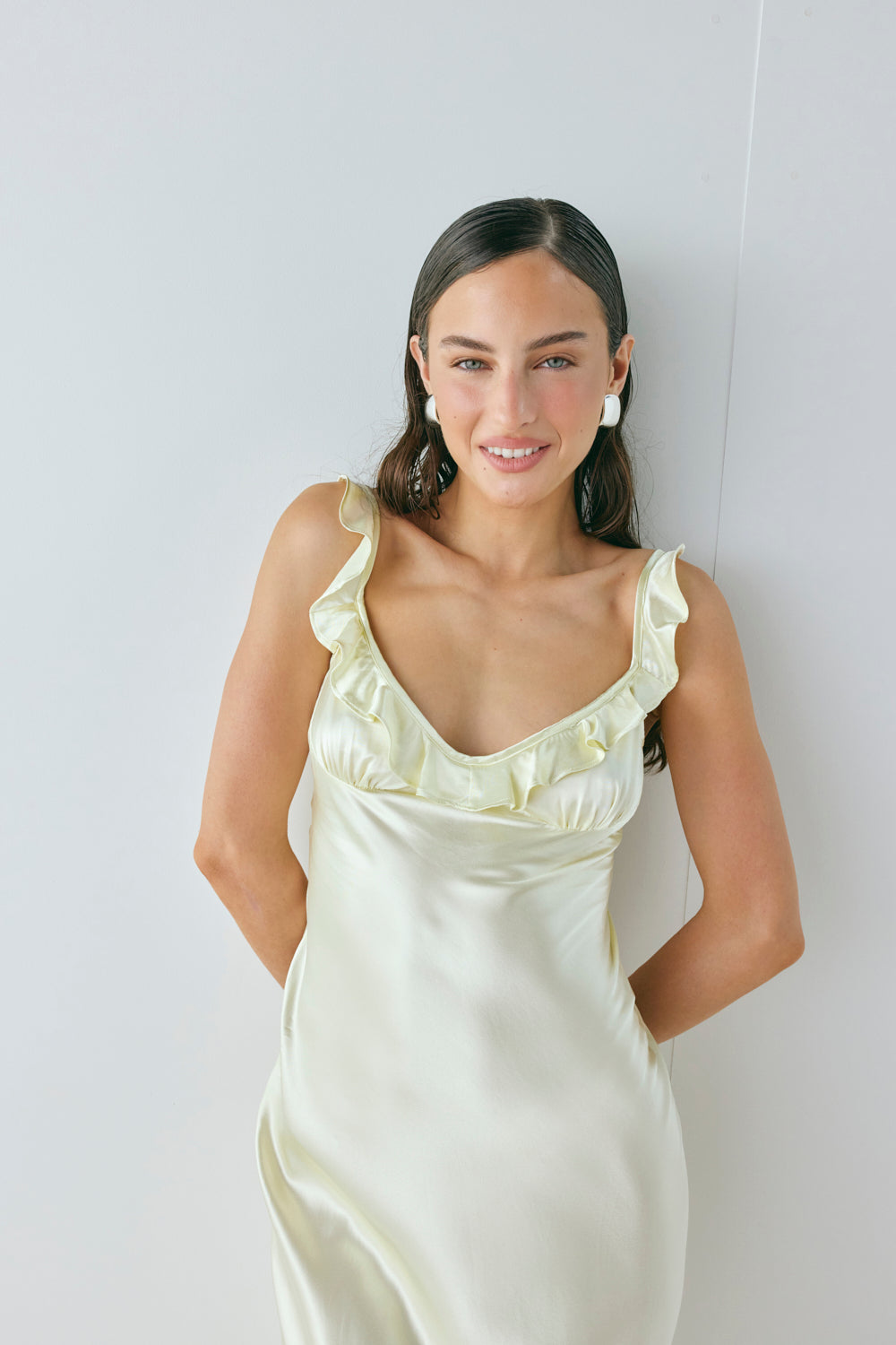 Rosalia Satin Bias Cut Maxi Dress Butter