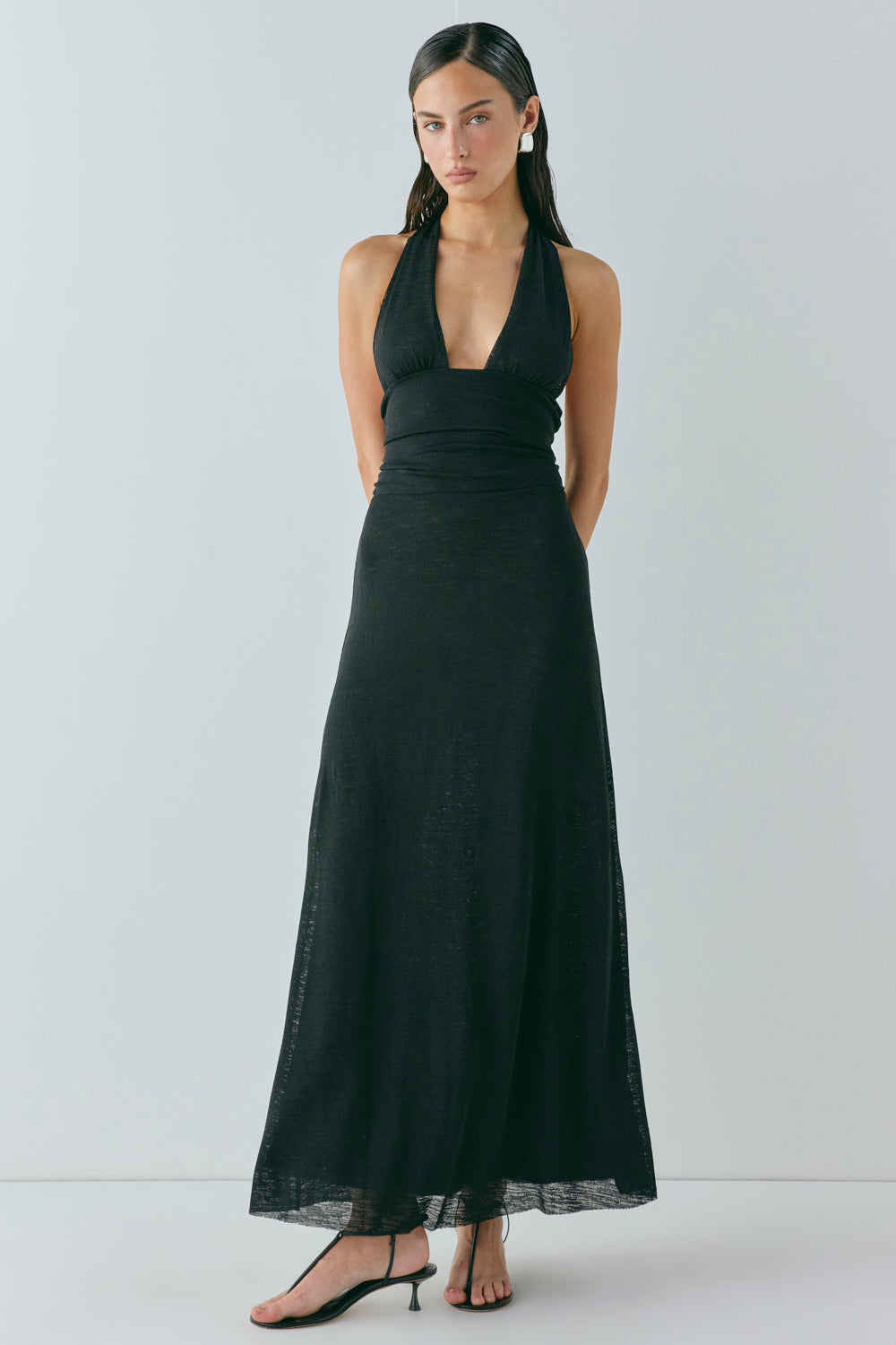 When In Italy Halter Midi Dress Black