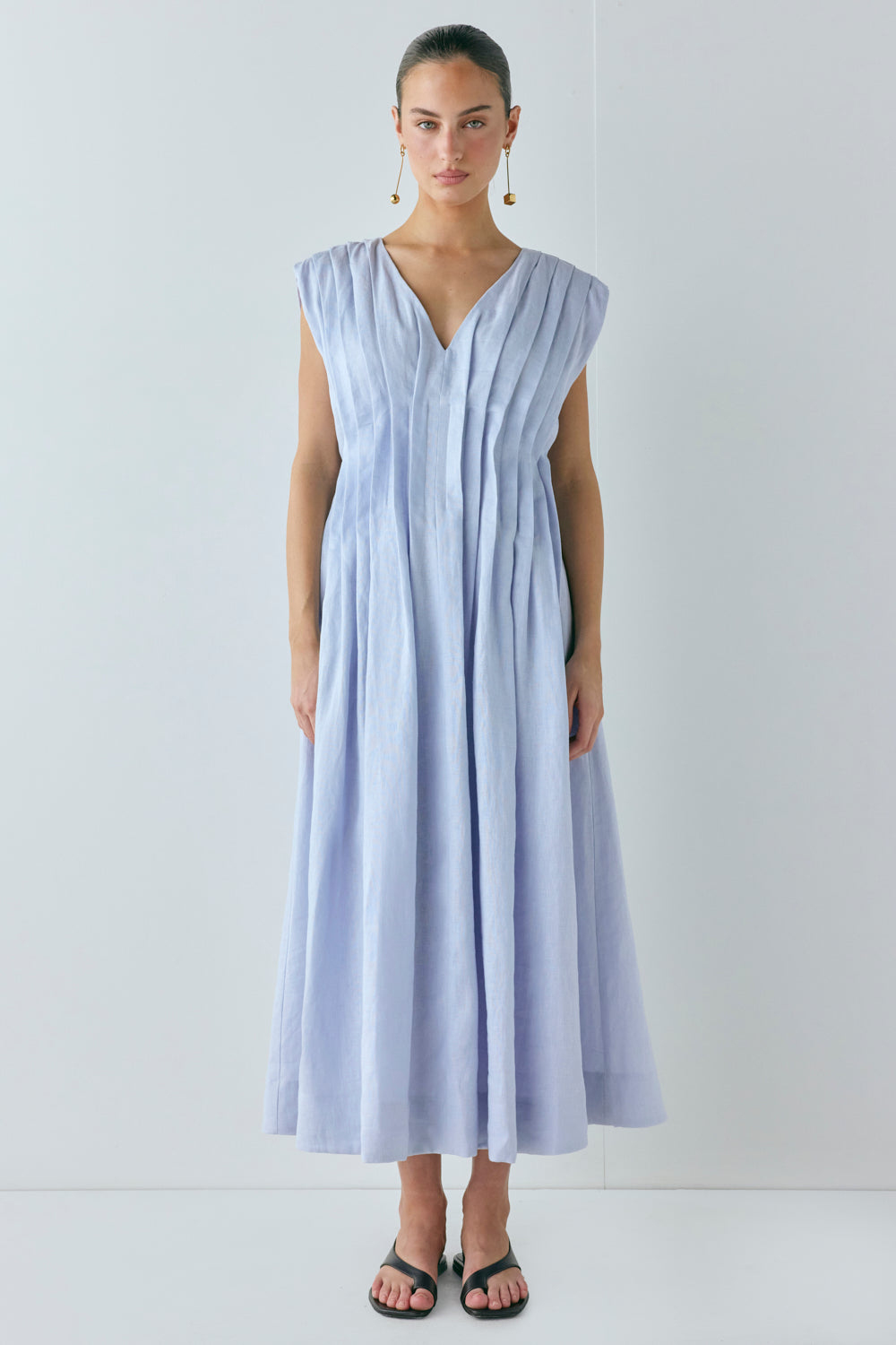 Blanca Linen Midi Dress Powder Blue