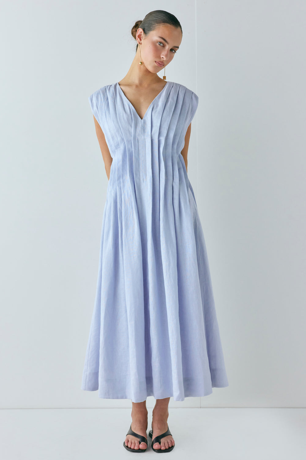 Blanca Linen Midi Dress Powder Blue